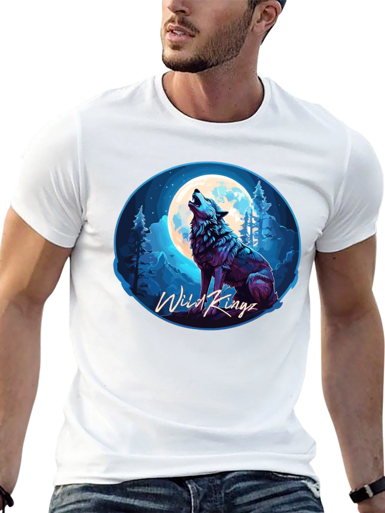 Black Wild Kingz Wolf Moon T-Shirt - Black view 13