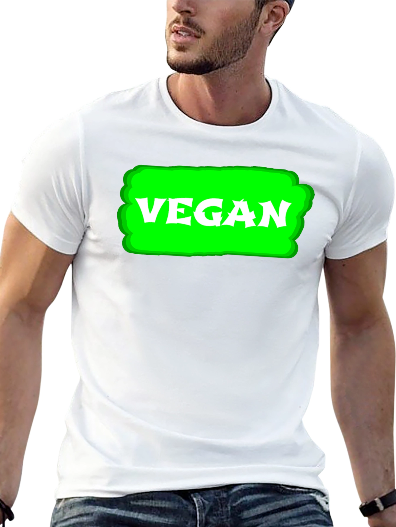 Black Vegan T-Shirt - Green Highlight view 13