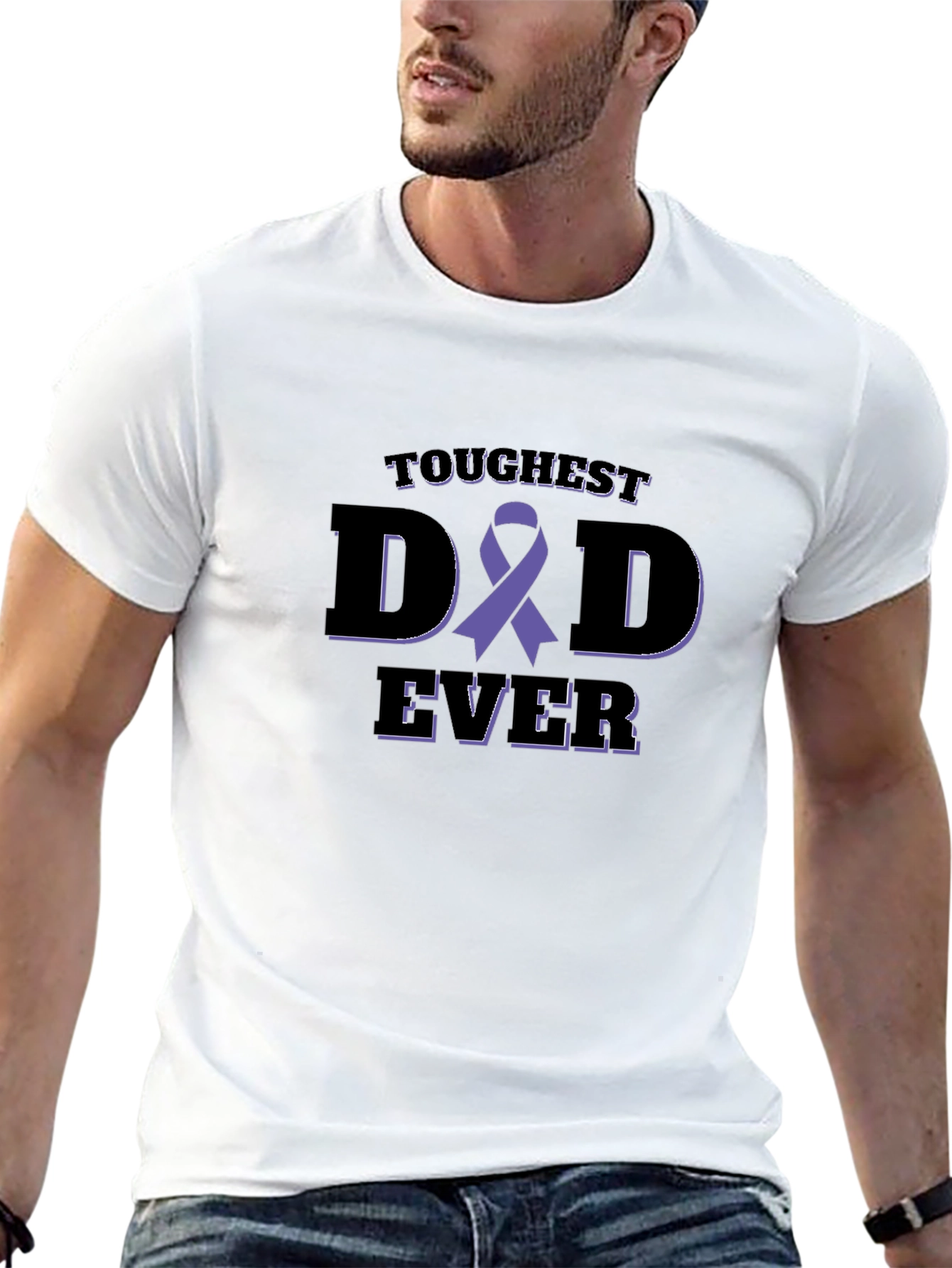Black Toughest Dad Ever Awareness Ribbon Black T-Shirt view 13