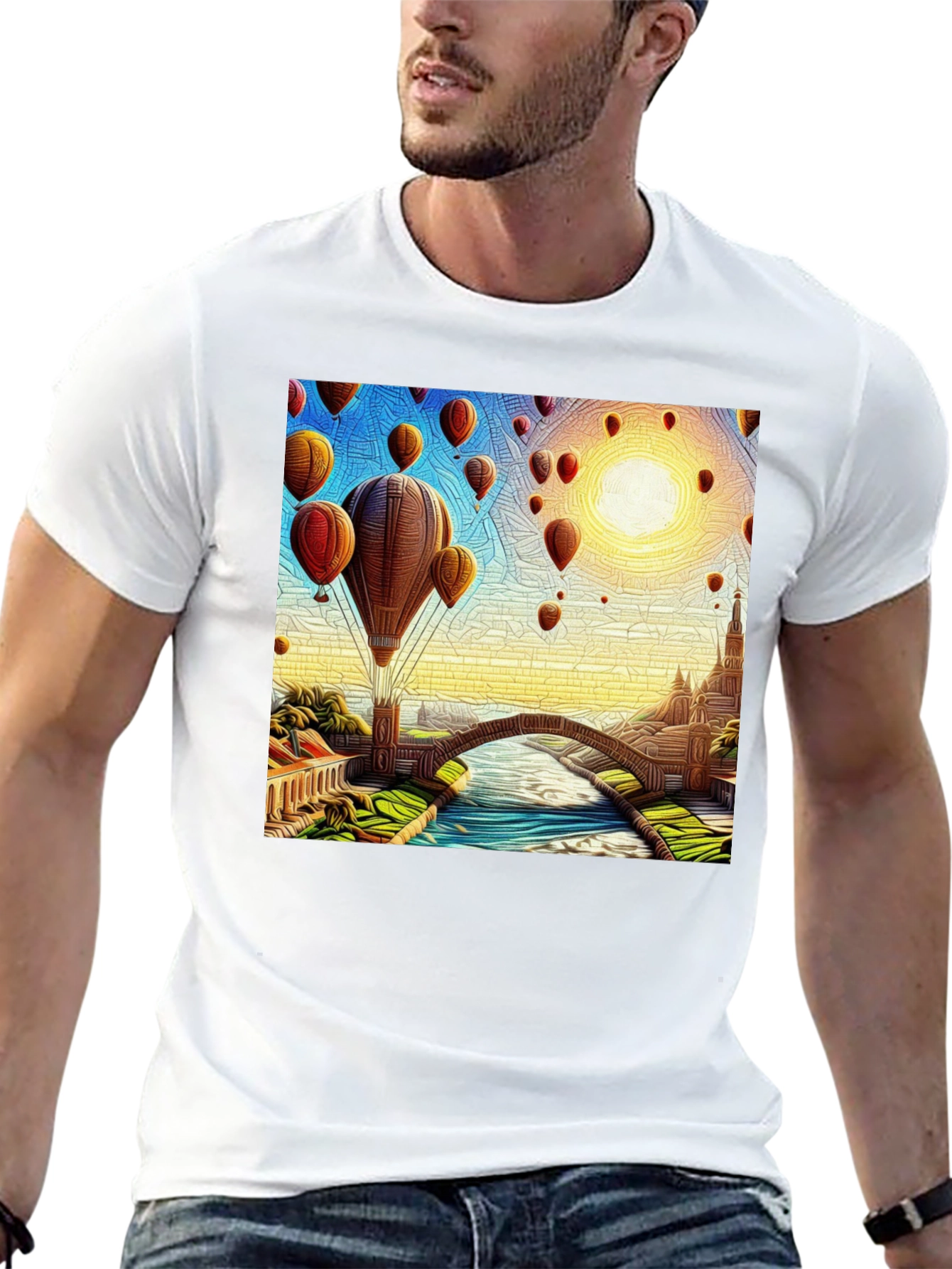 Black Hot Air Balloon Landscape Graphic Tee view 13