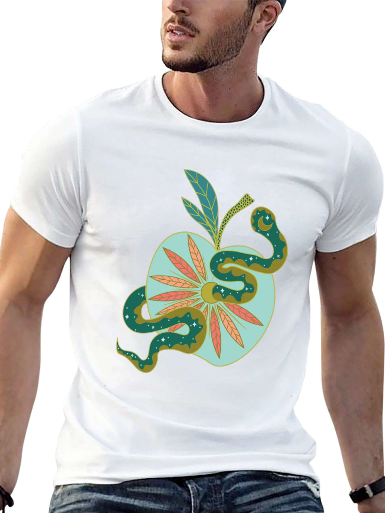 Black Serpent Apple Graphic Tee - Unique Design, Stylish Black T-Shirt view 13