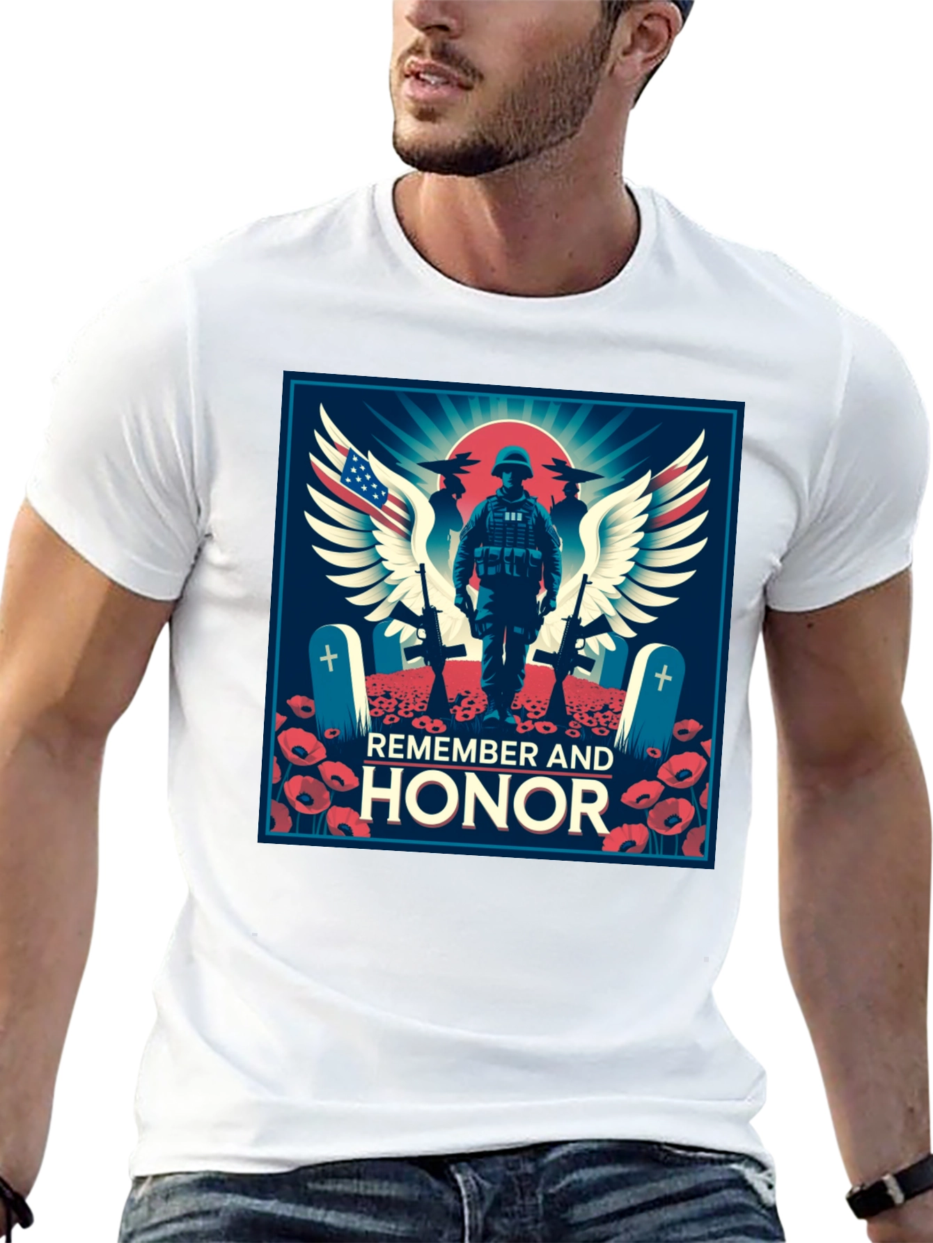 Black Remember & Honor T-Shirt, Patriotic Graphic Tee view 13