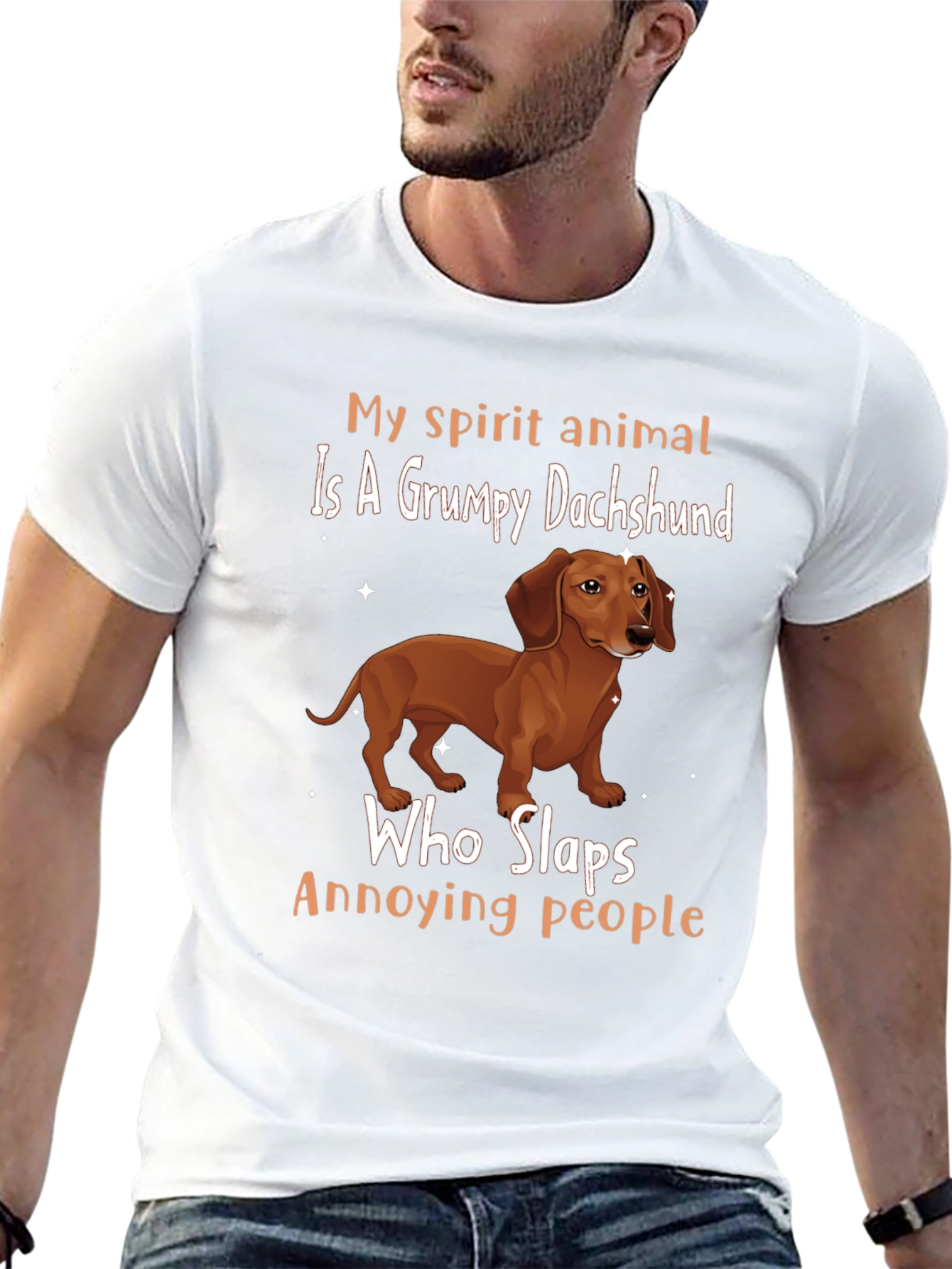 Black Grumpy Dachshund Slaps Annoying People T-Shirt view 13