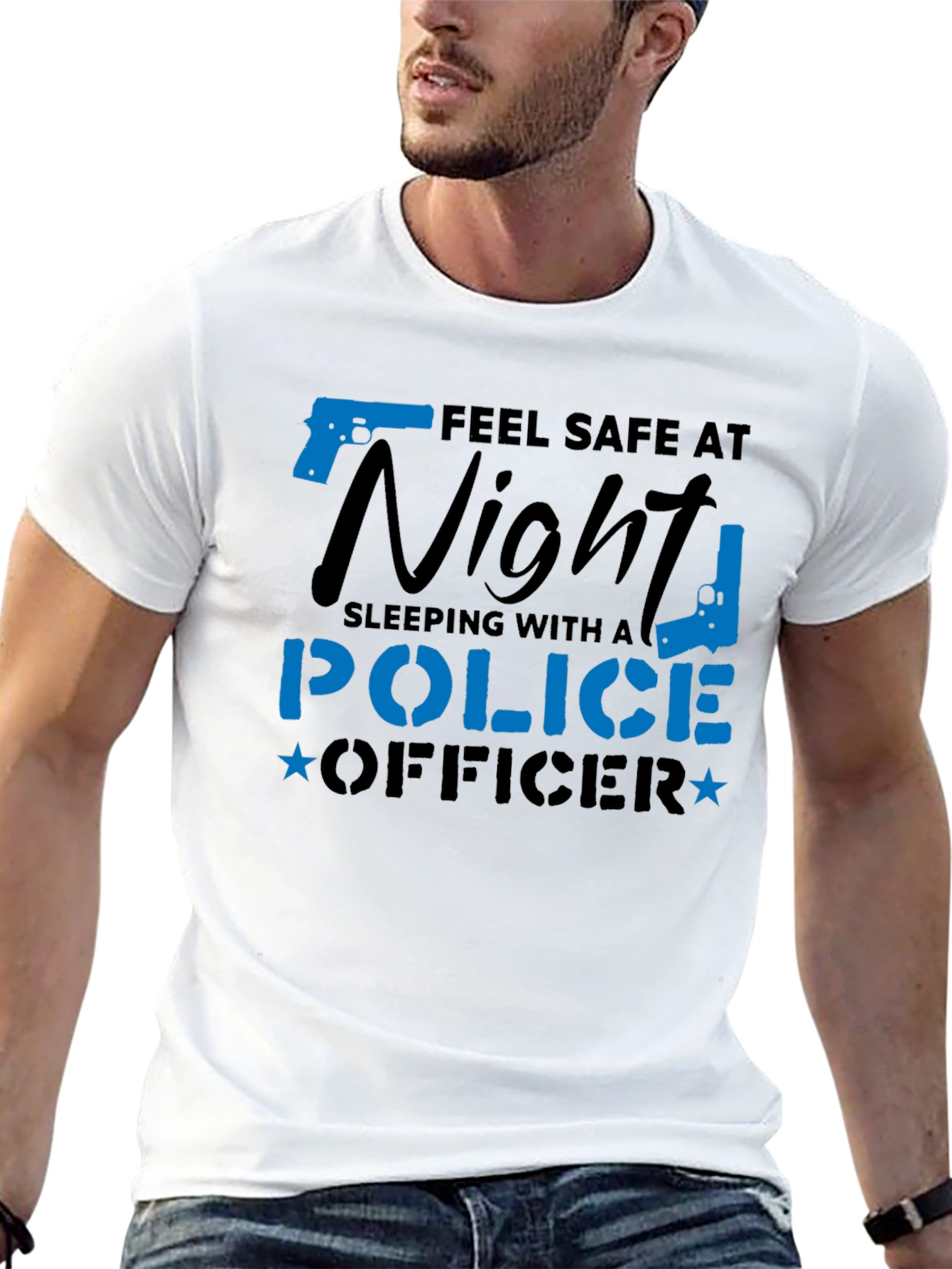 Black Feel Safe Police Officer Novelty Graphic Tee view 13