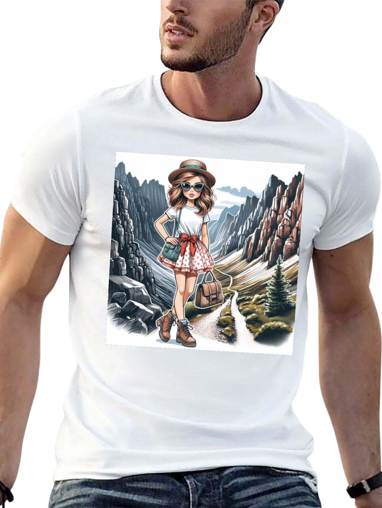 Black Stylish Hiking Girl Graphic T-Shirt view 13