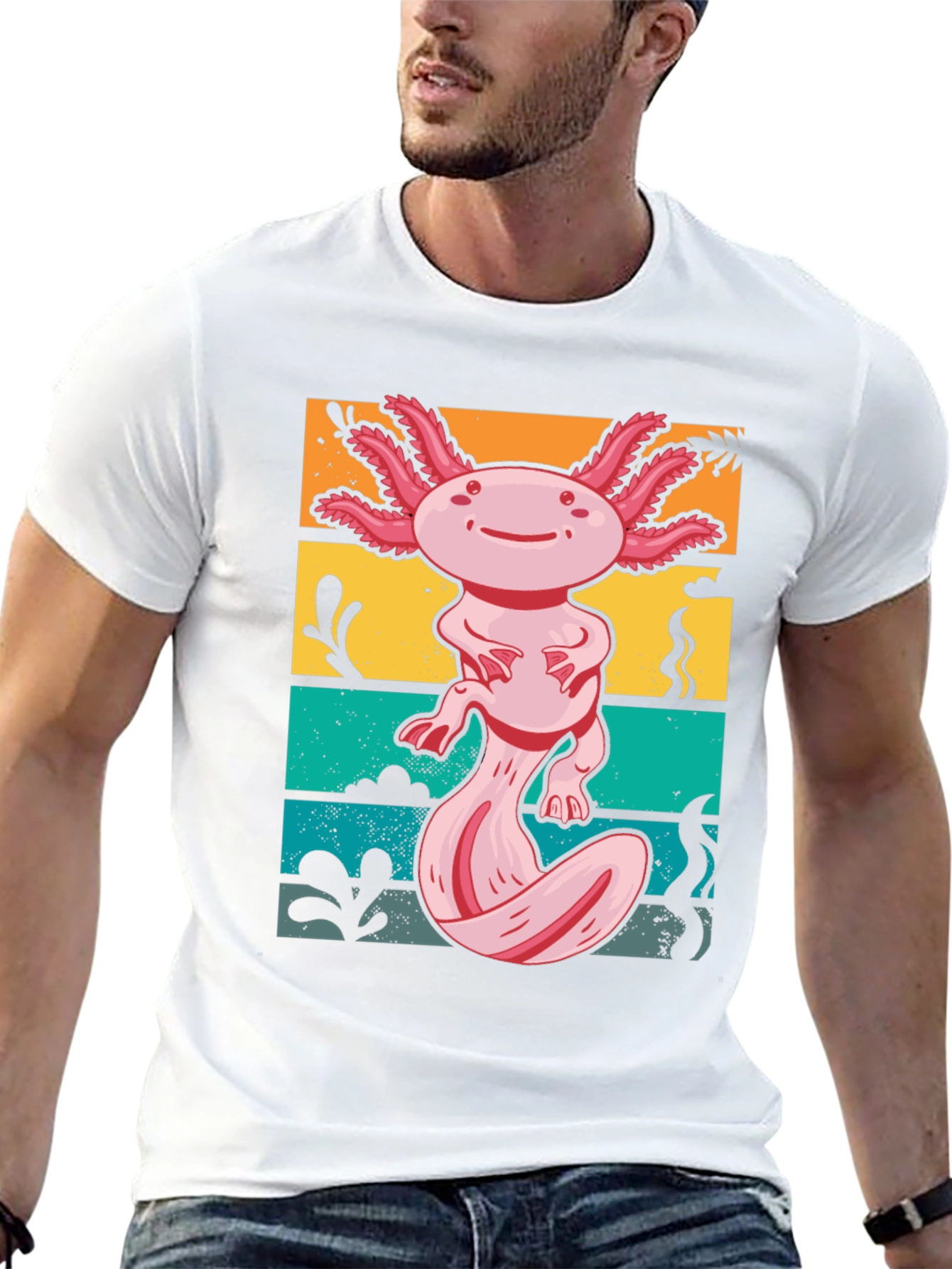Black Axolotl Retro Graphic Tee - Men's Black T-Shirt view 13