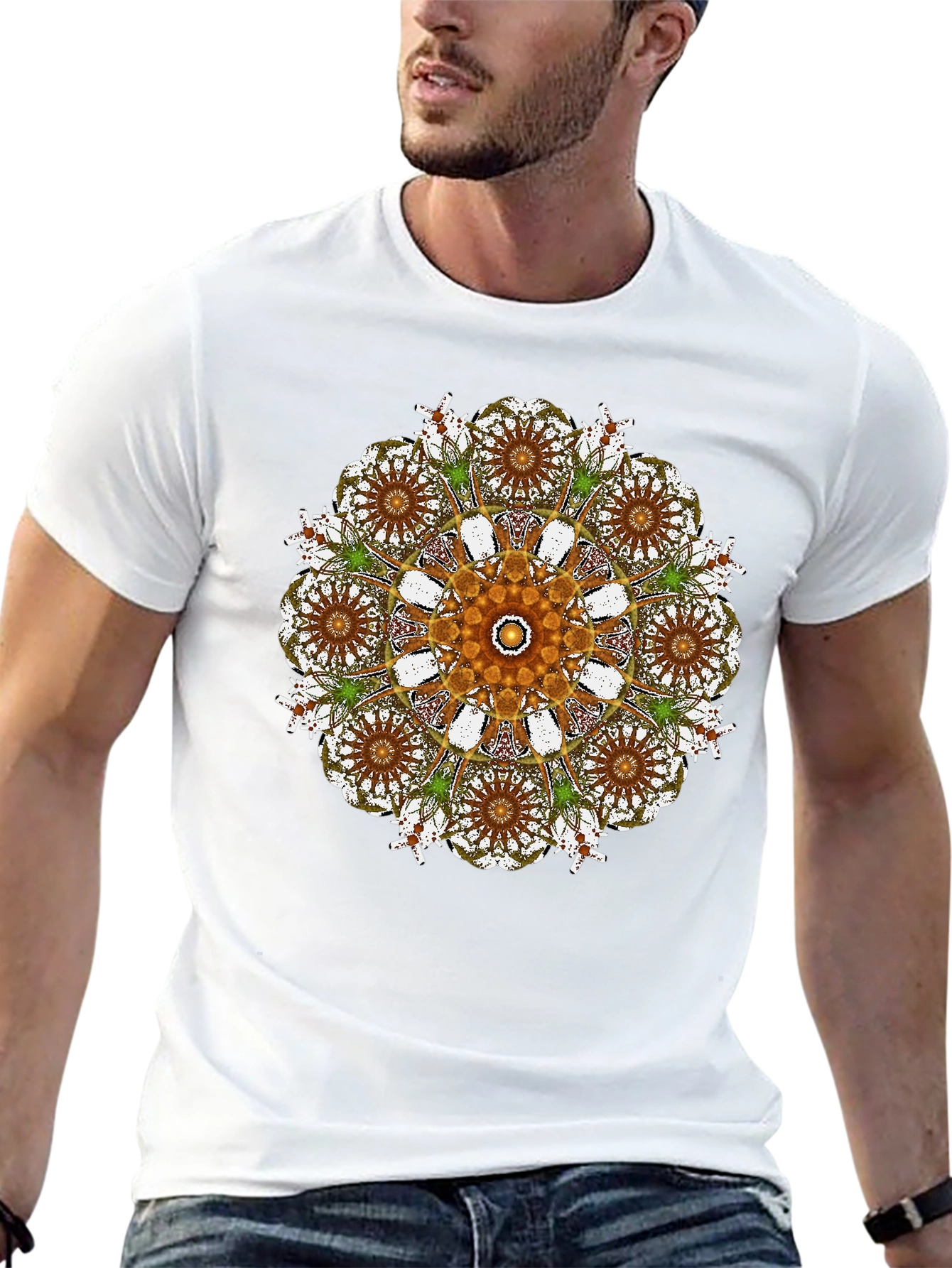 Black Mandala Print Black Crew Neck T-Shirt view 13