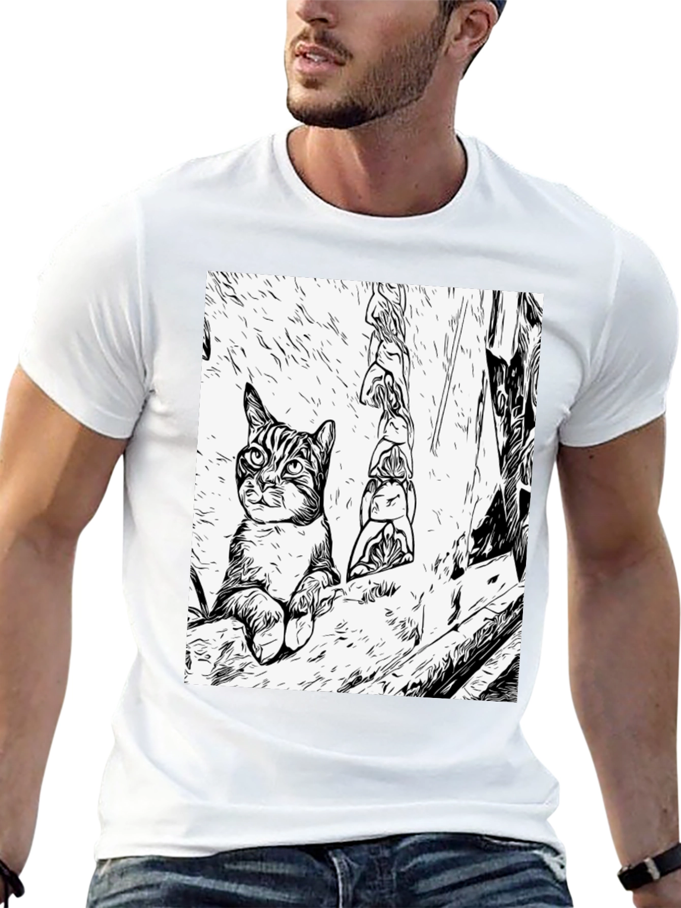 Black Cat Art Black T-Shirt view 13