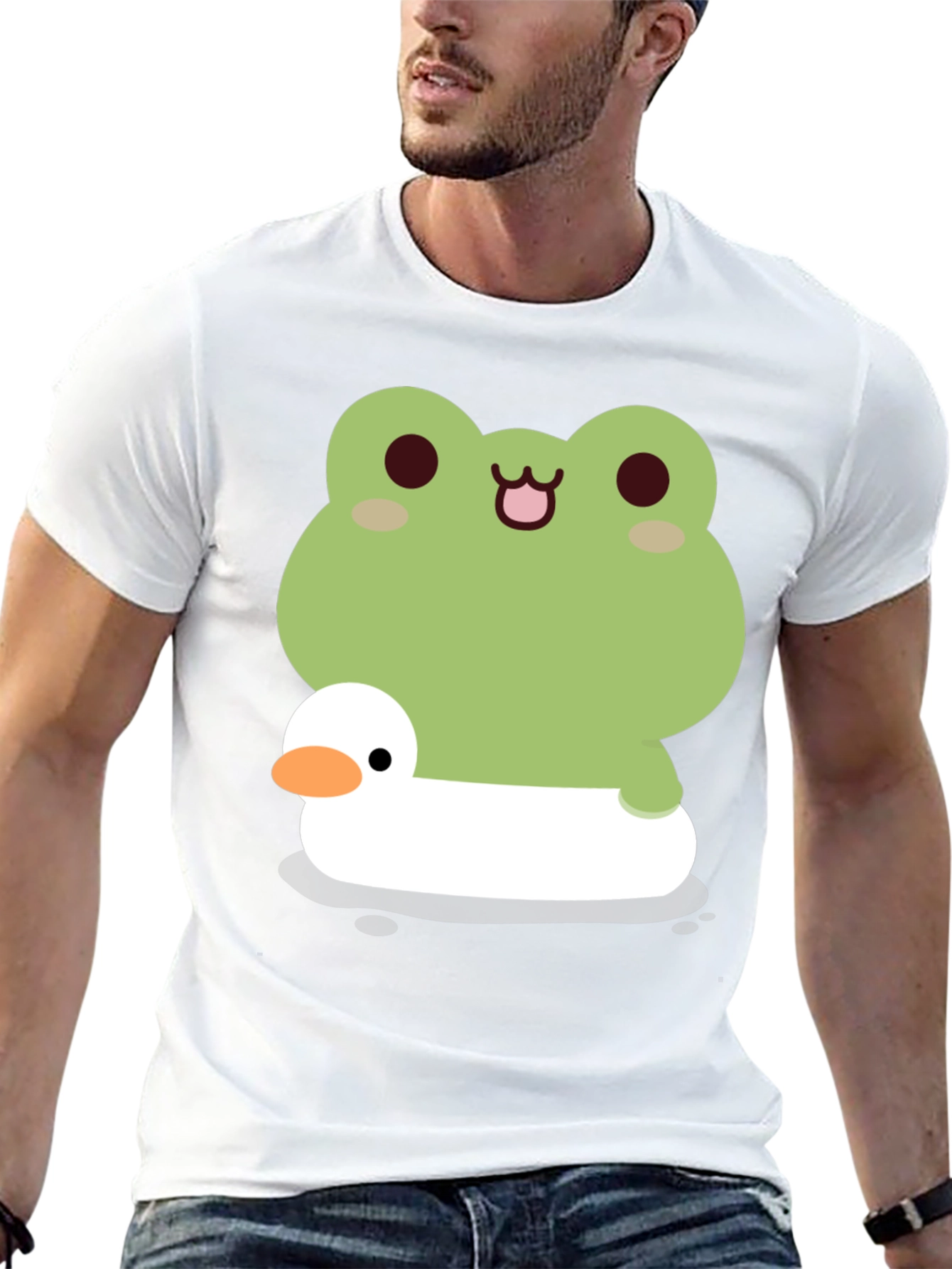 Black Frog and Duck T-Shirt - Cute Cartoon Graphic Tee view 13