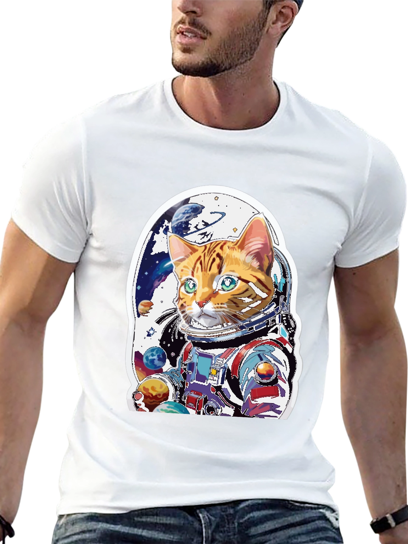 Black Cat Astronaut T-Shirt - Space Explorer Kitty Tee view 13