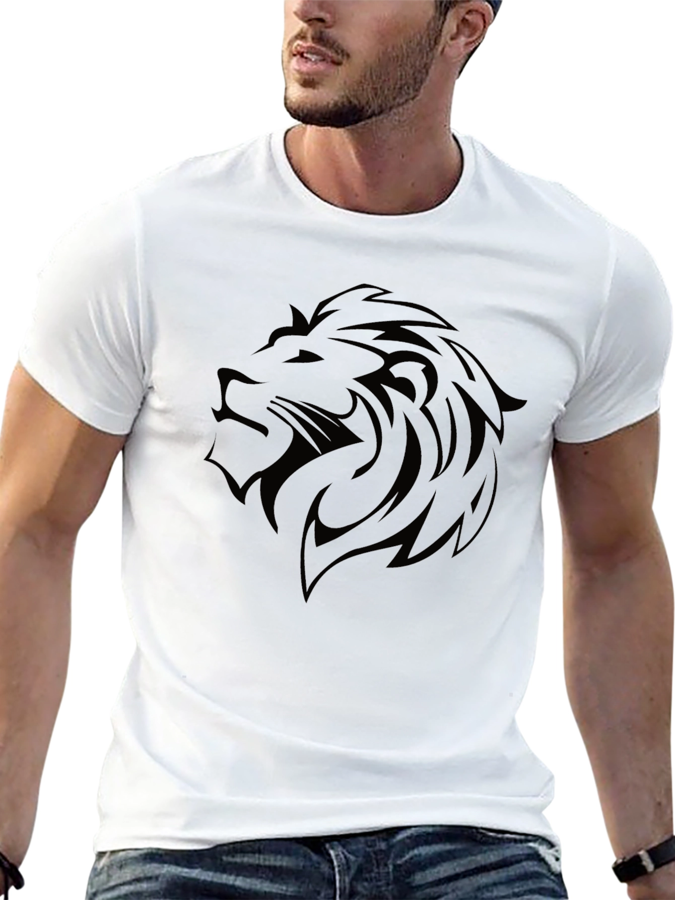 Black Lion Head Graphic Black T-Shirt view 13