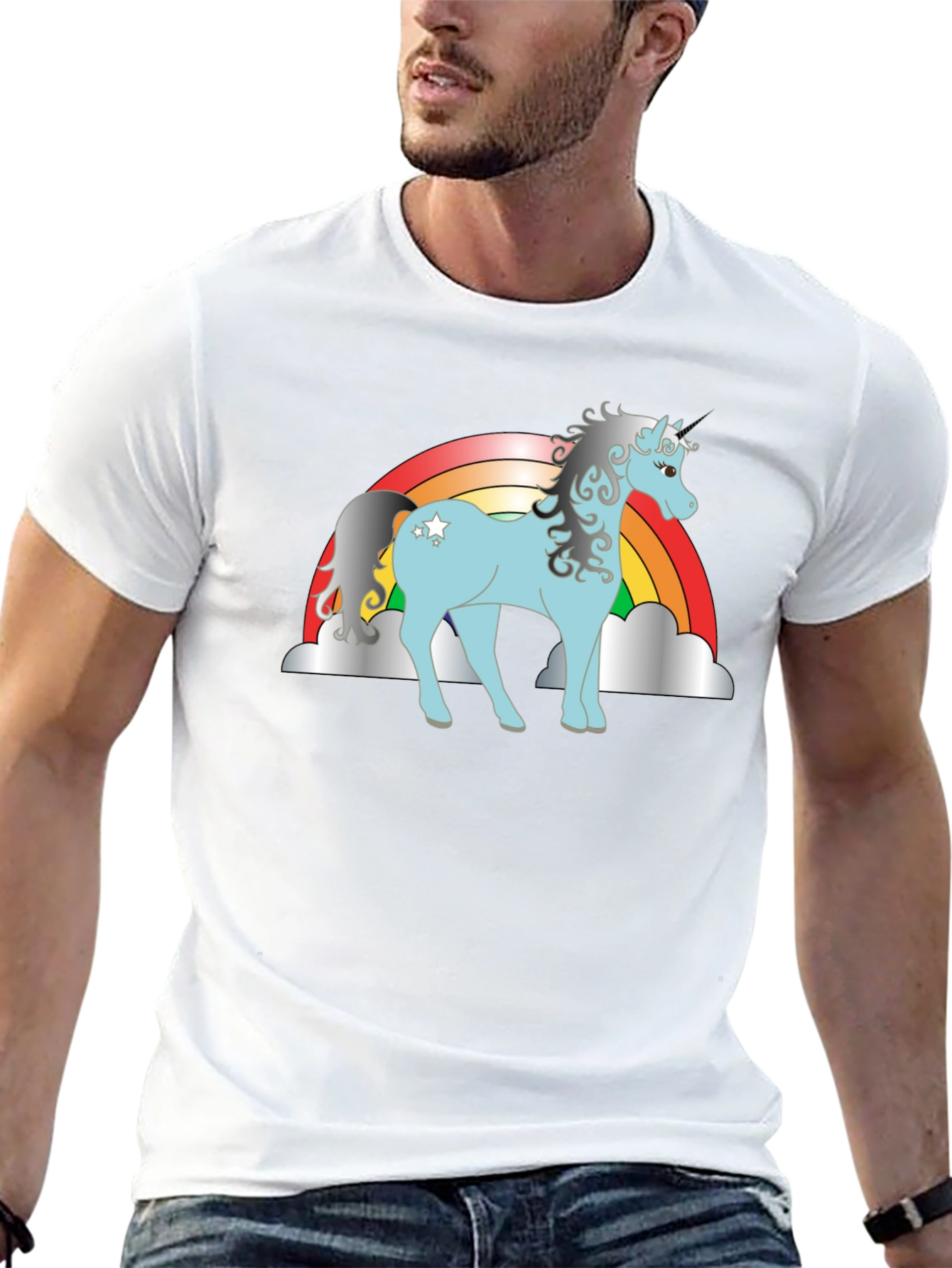 Black Rainbow Unicorn Graphic Tee - Black Cotton Shirt view 13