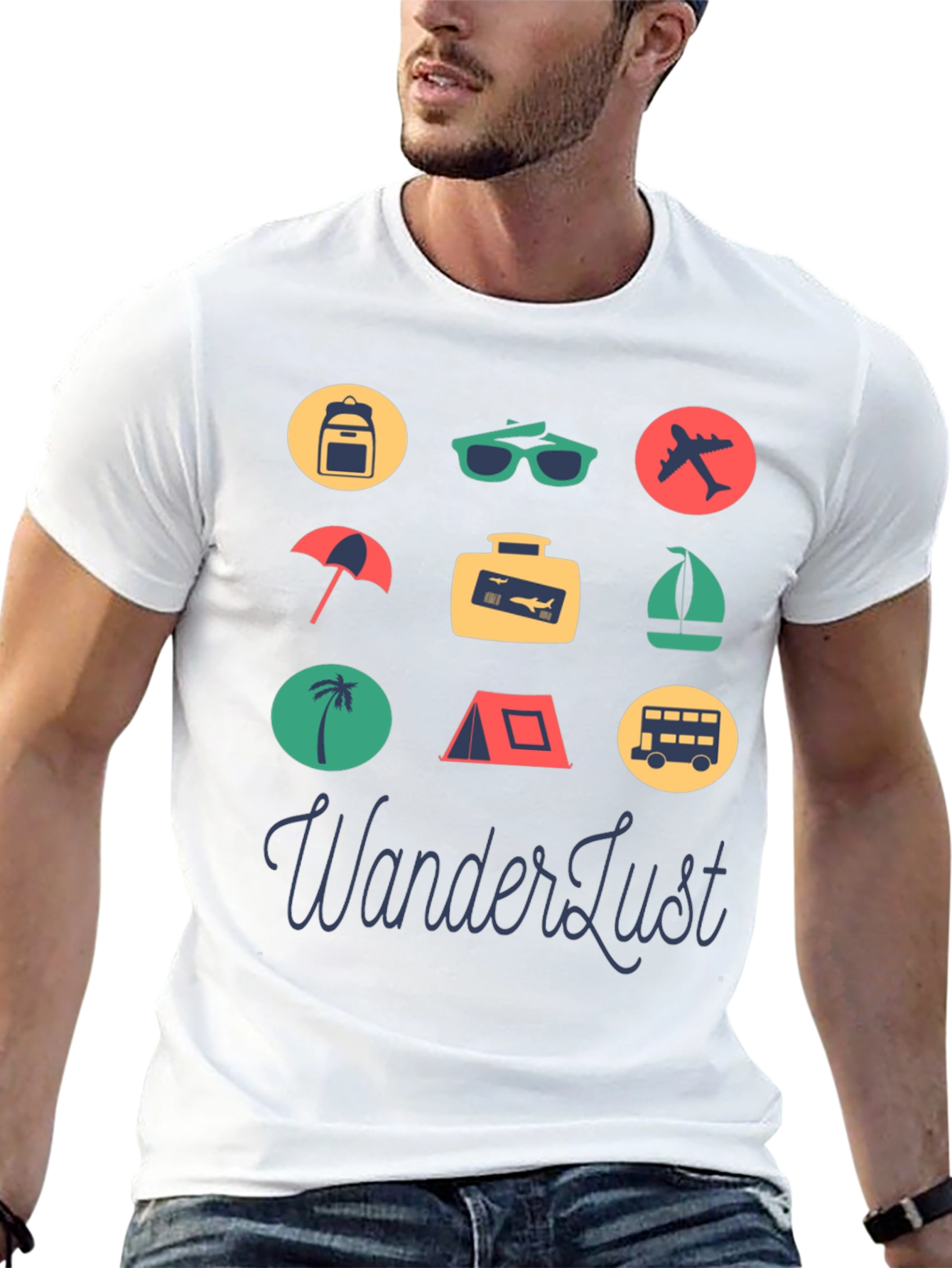 Black Wanderlust Travel Icon Graphic Tee view 13