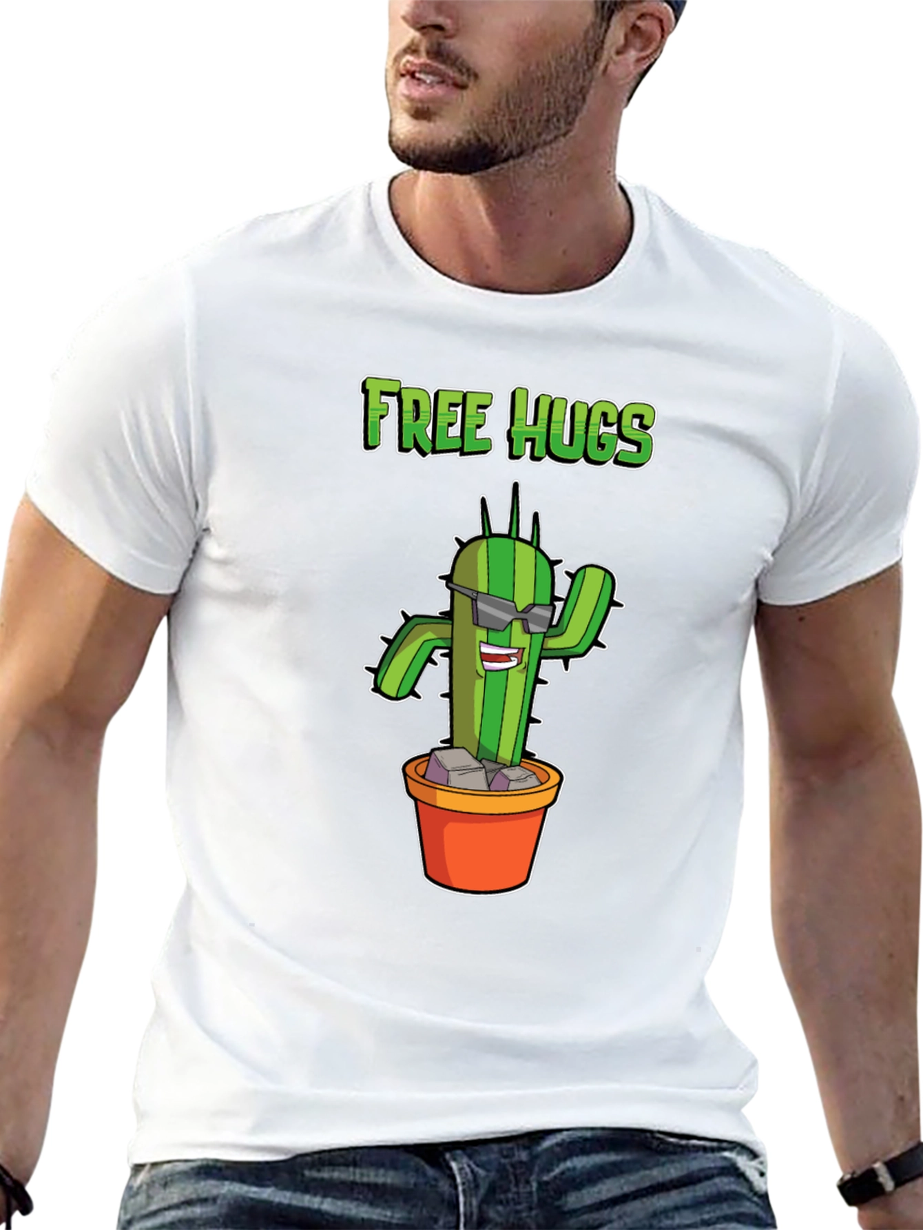 Black Funny Cactus Free Hugs Graphic T-Shirt view 13