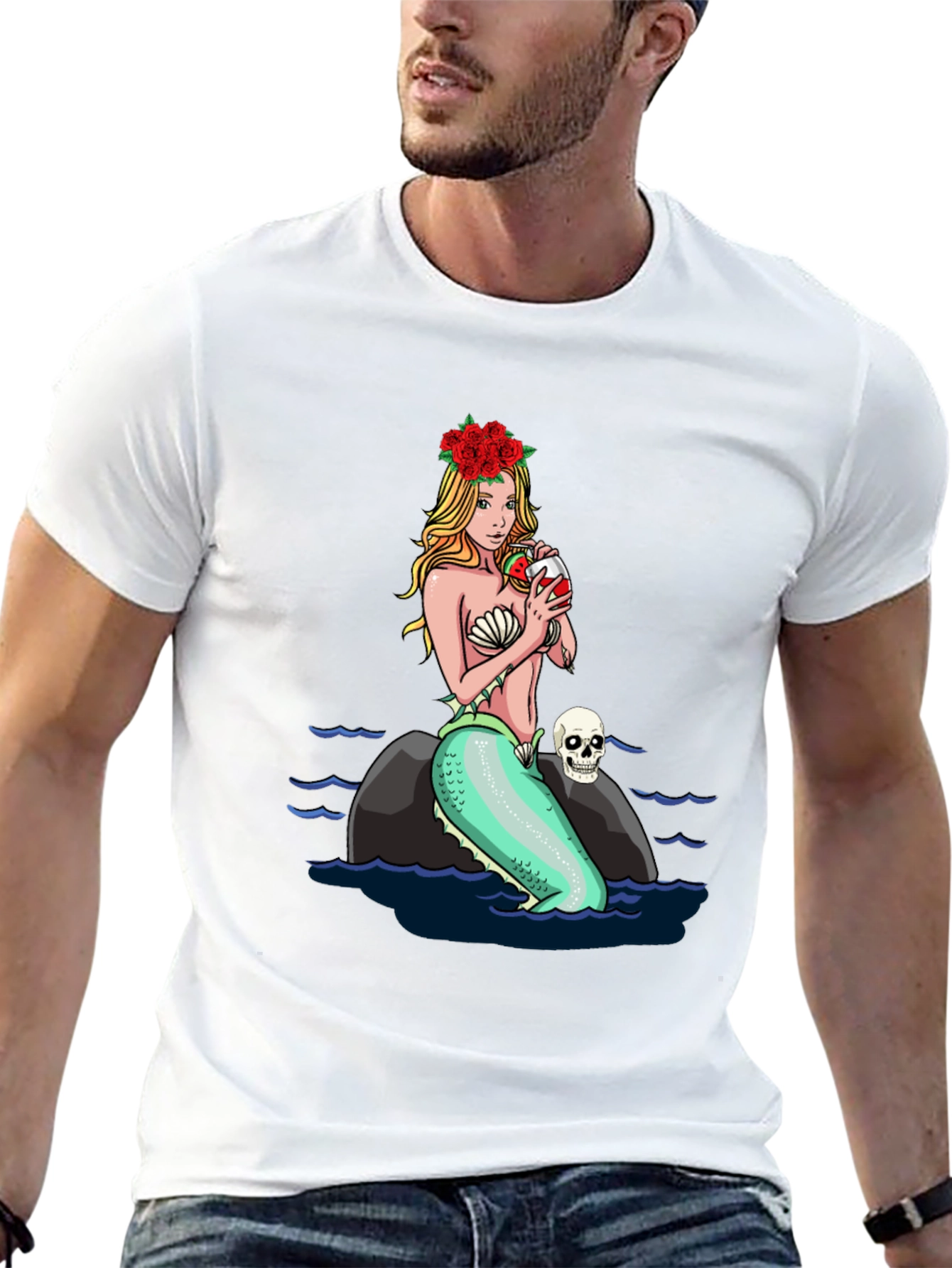 Black Mermaid Drinking Wine T-Shirt view 13