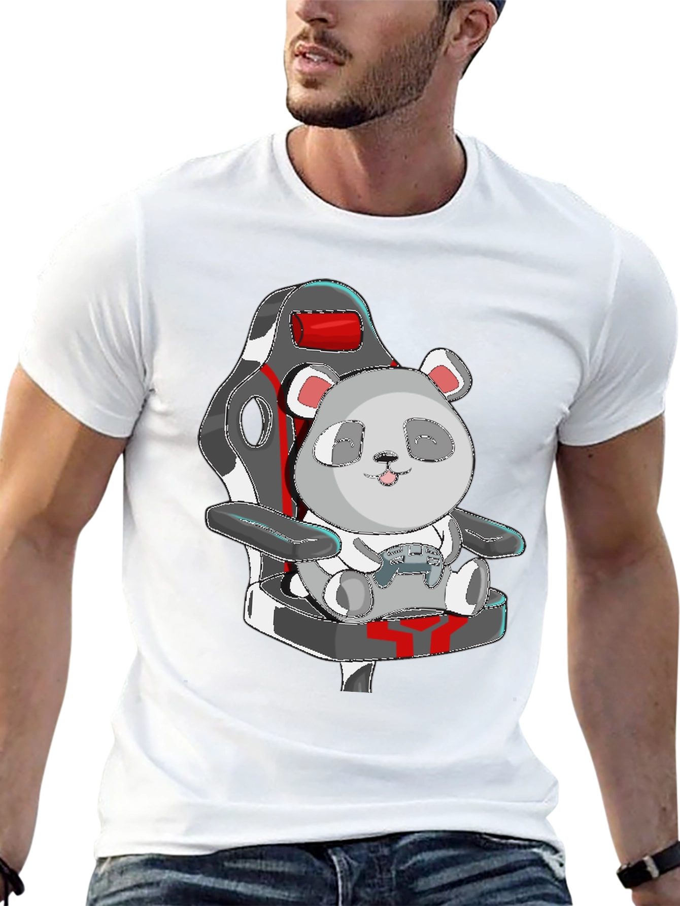 Black Panda Gamer T-Shirt - Cute Cartoon Graphic Tee view 13