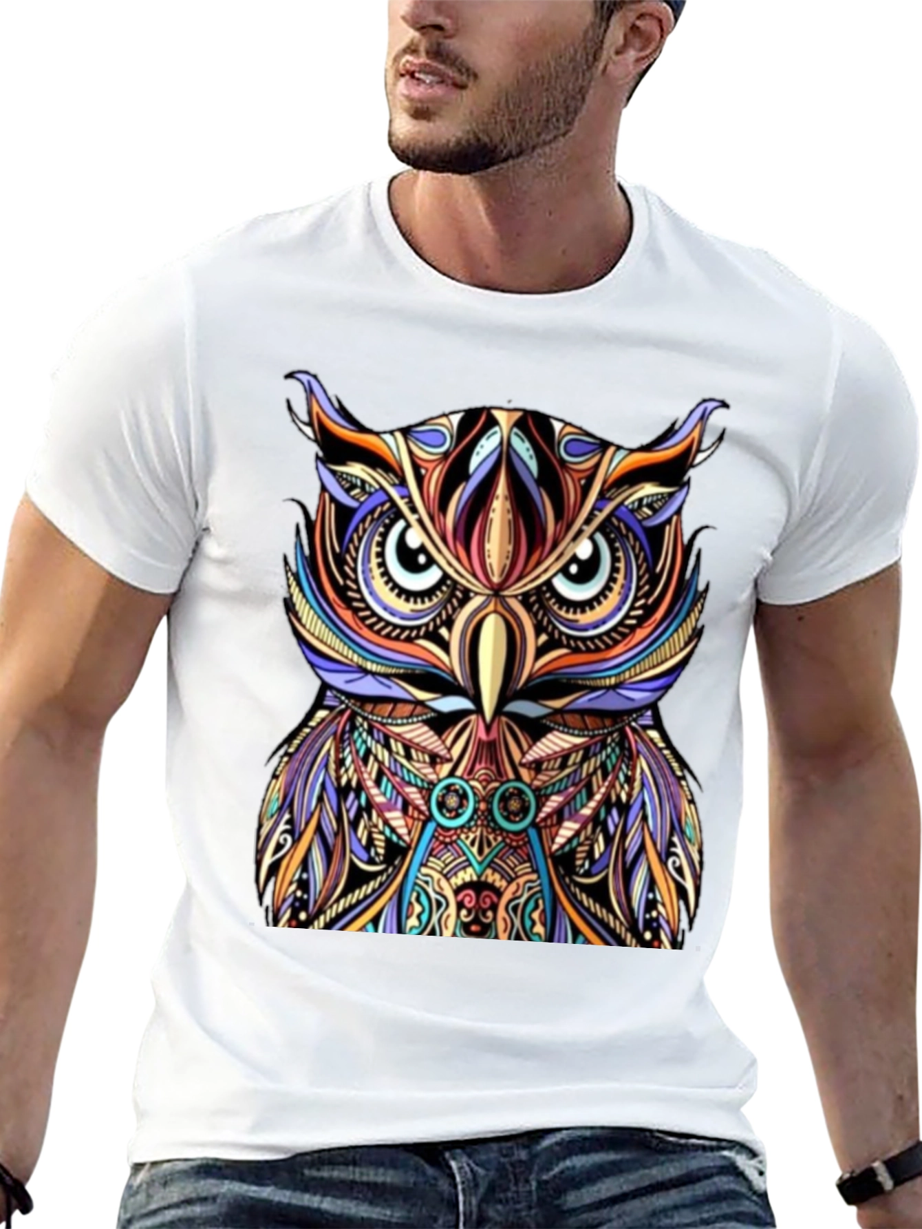 Black Colorful Owl Graphic Print Tee view 13