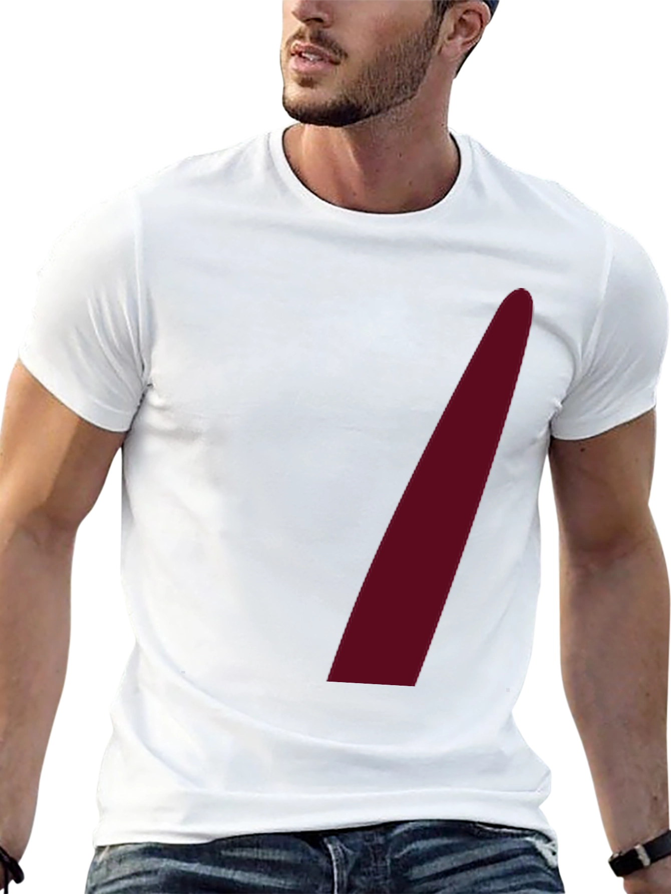 Black Men's Black Crew Neck Tee with Maroon Accent view 13