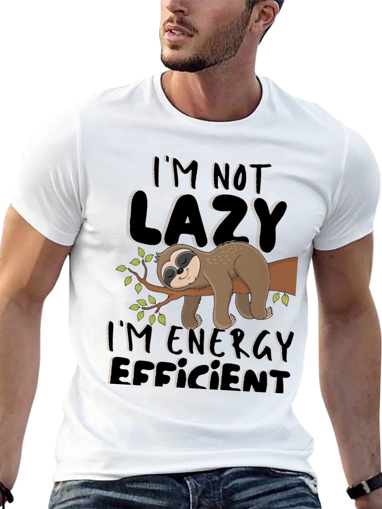 Black Funny Sloth Energy Efficient Graphic T-Shirt view 13