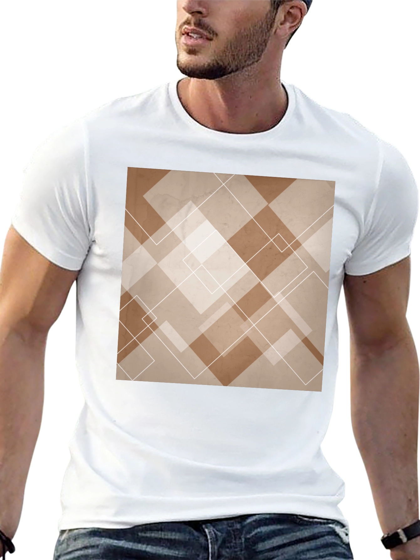 Black Abstract Geometric Pattern Black T-Shirt view 13