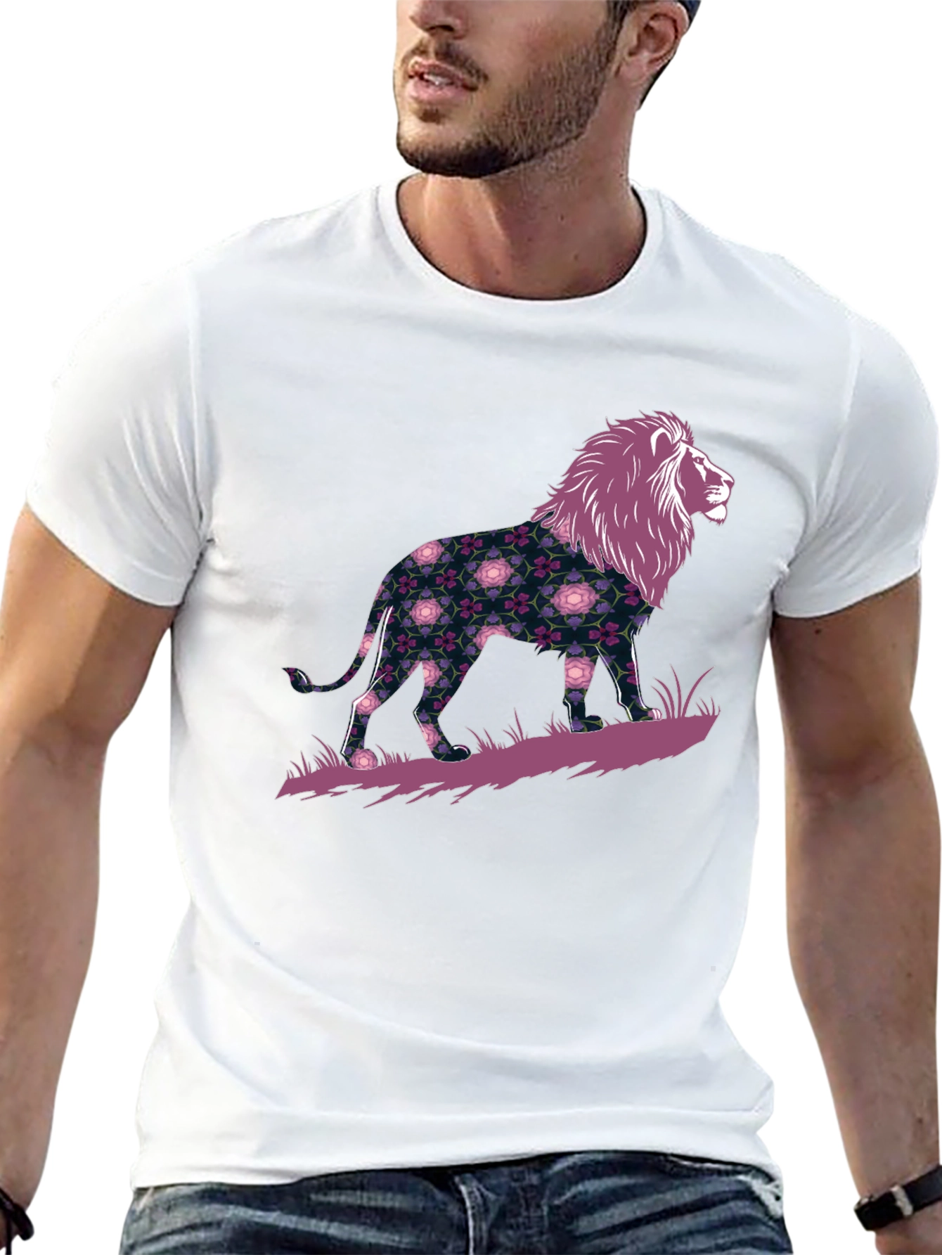 Black Floral Lion Graphic Tee - Men's Black T-Shirt view 13
