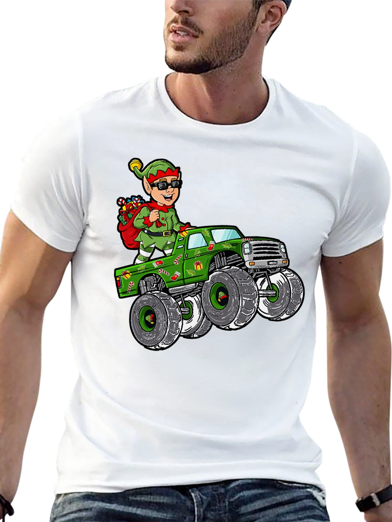 Elf Monster Truck Christmas Graphic Tee - 13