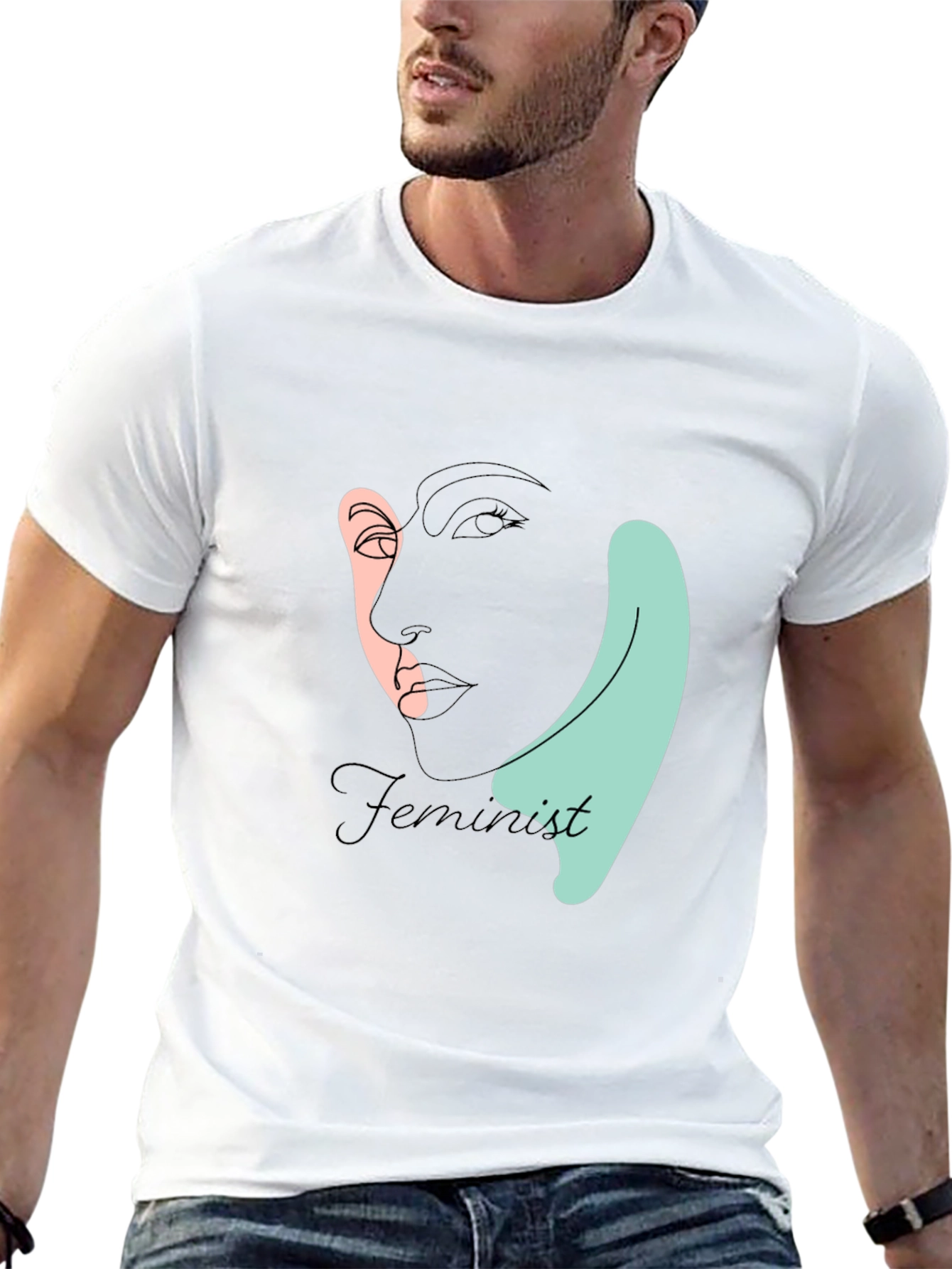 Black Feminist Line Art T-Shirt - Black view 13