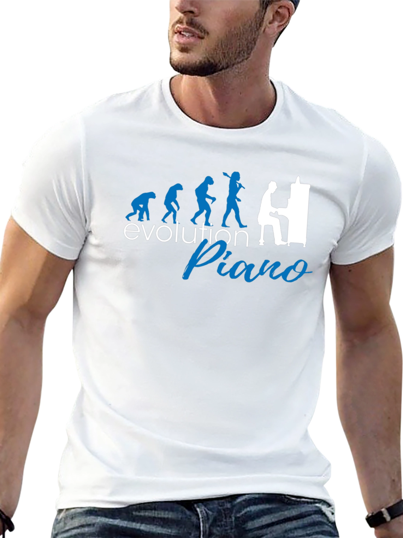 Black Evolution of Piano Player T-Shirt - Black Cotton Tee view 13
