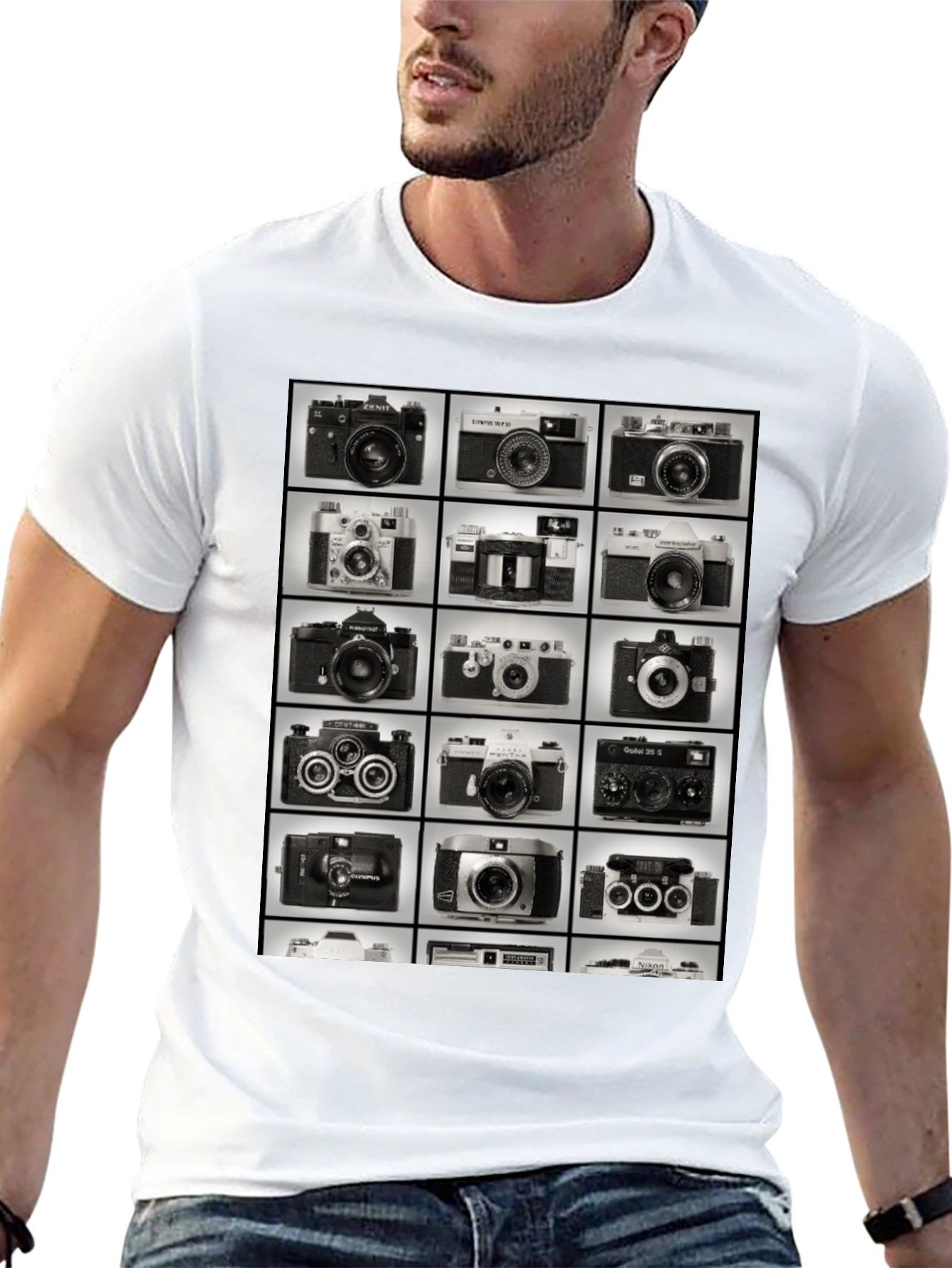 Black Vintage Camera Collage Graphic T-Shirt view 13