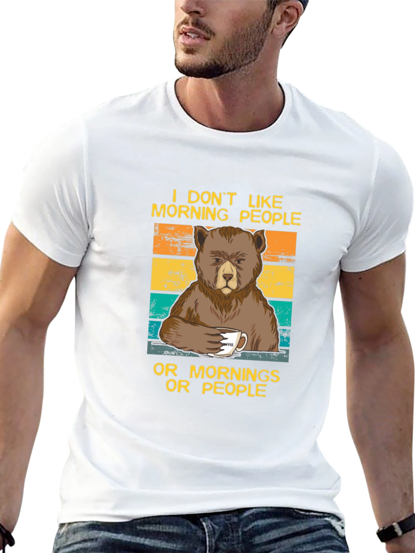 Black Funny Bear Coffee T-Shirt - I Don't Like Morning People Tee view 13