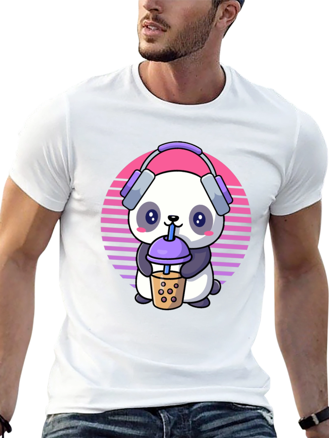Black Cute Panda Bubble Tea T-Shirt view 13