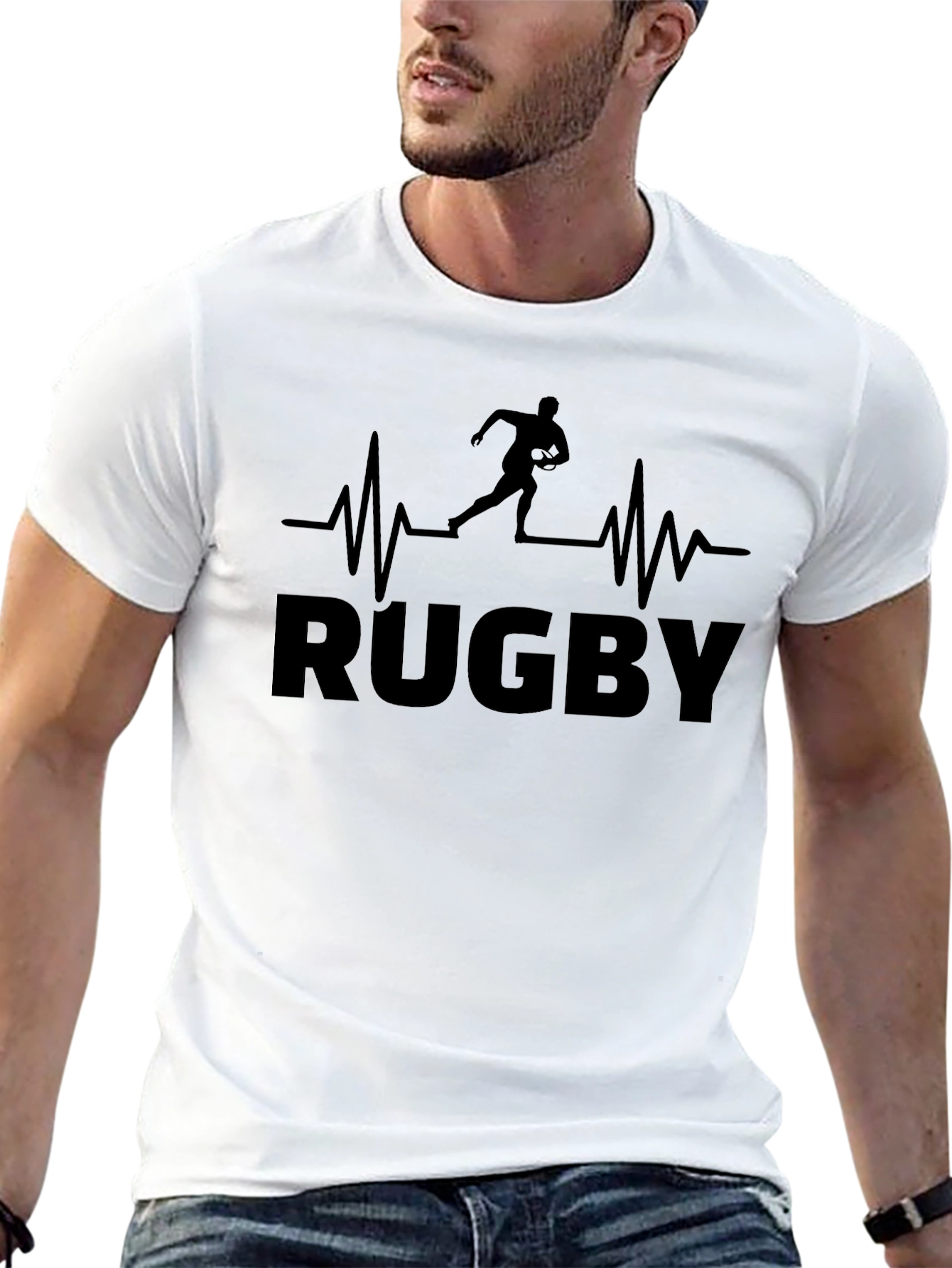 Black Rugby Heartbeat T-Shirt - Black Graphic Tee view 13