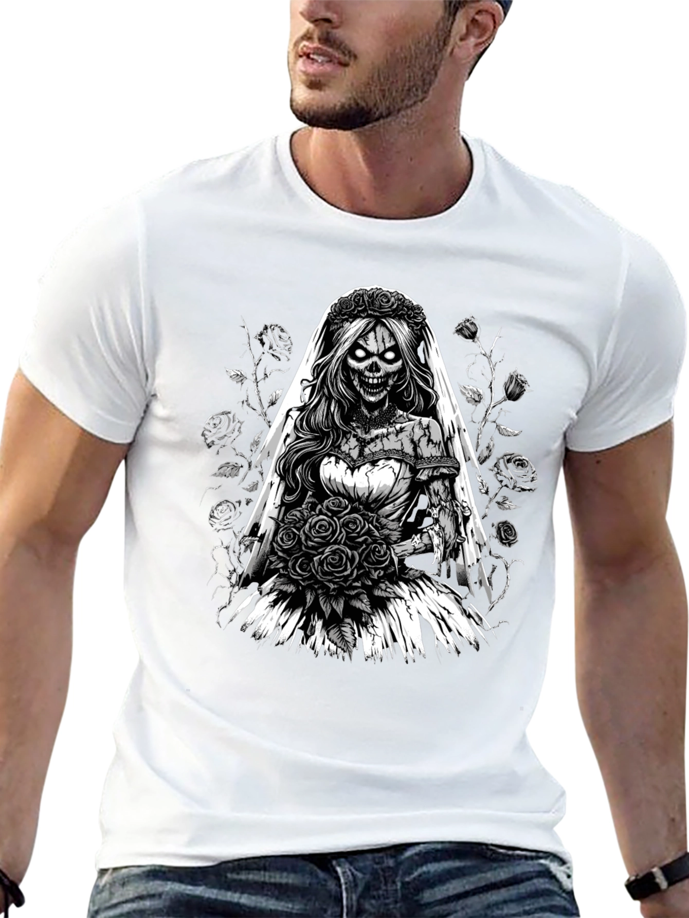 Black Zombie Bride T-Shirt - Unique Gothic Design view 13