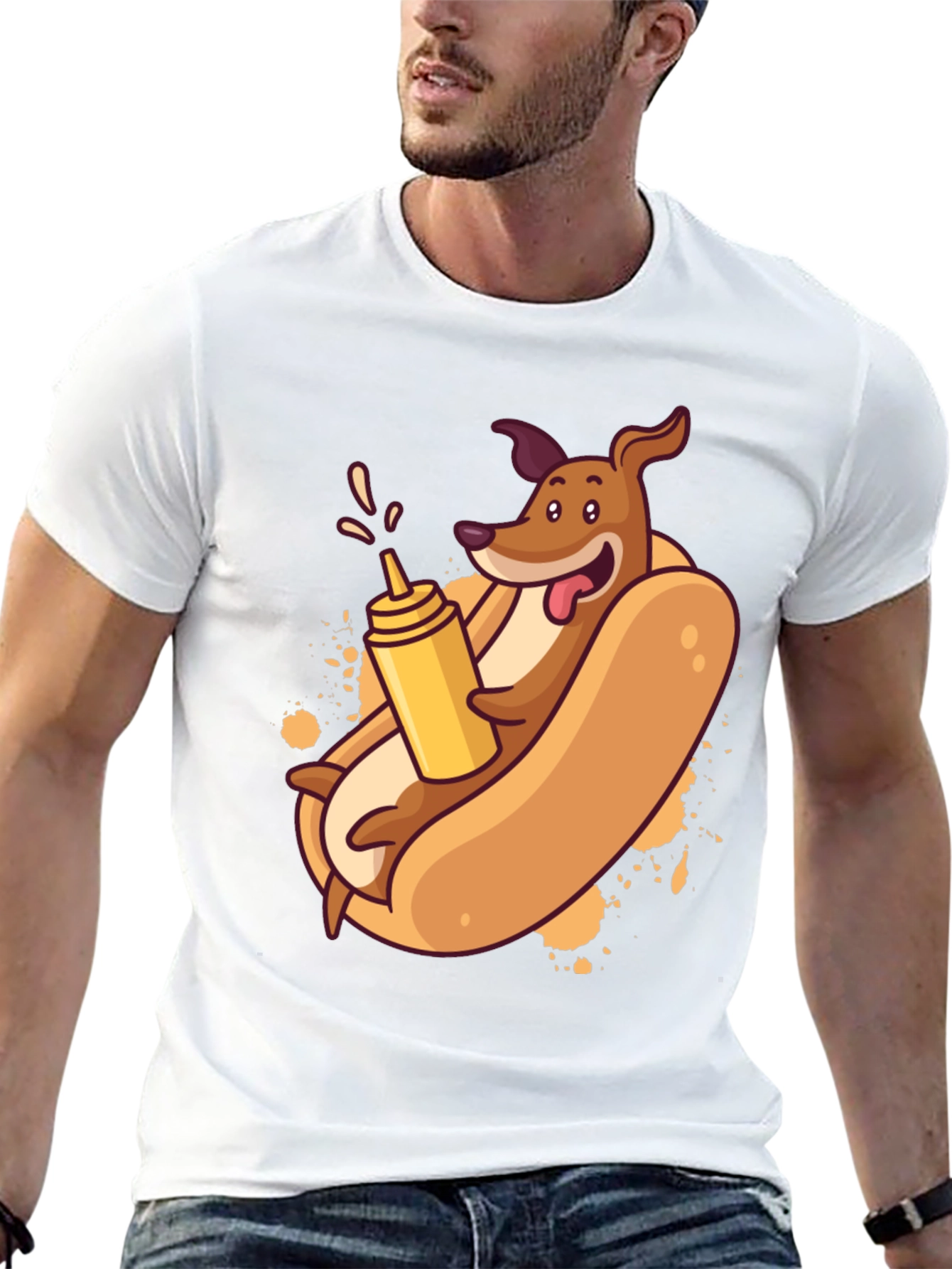 Black Funny Dachshund Hot Dog Cartoon T-Shirt view 13