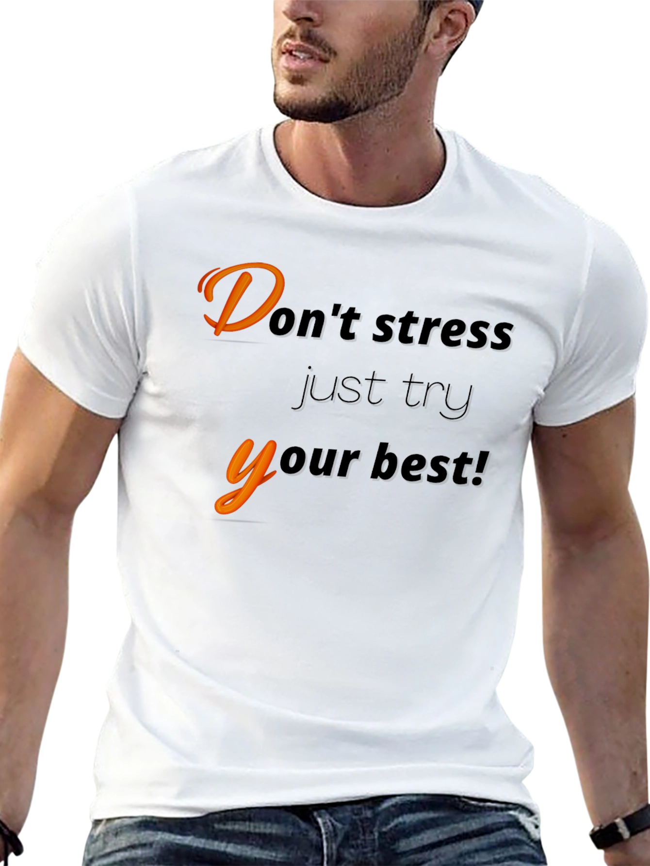 Black Motivational Black T-Shirt - "Don't Stress" view 13