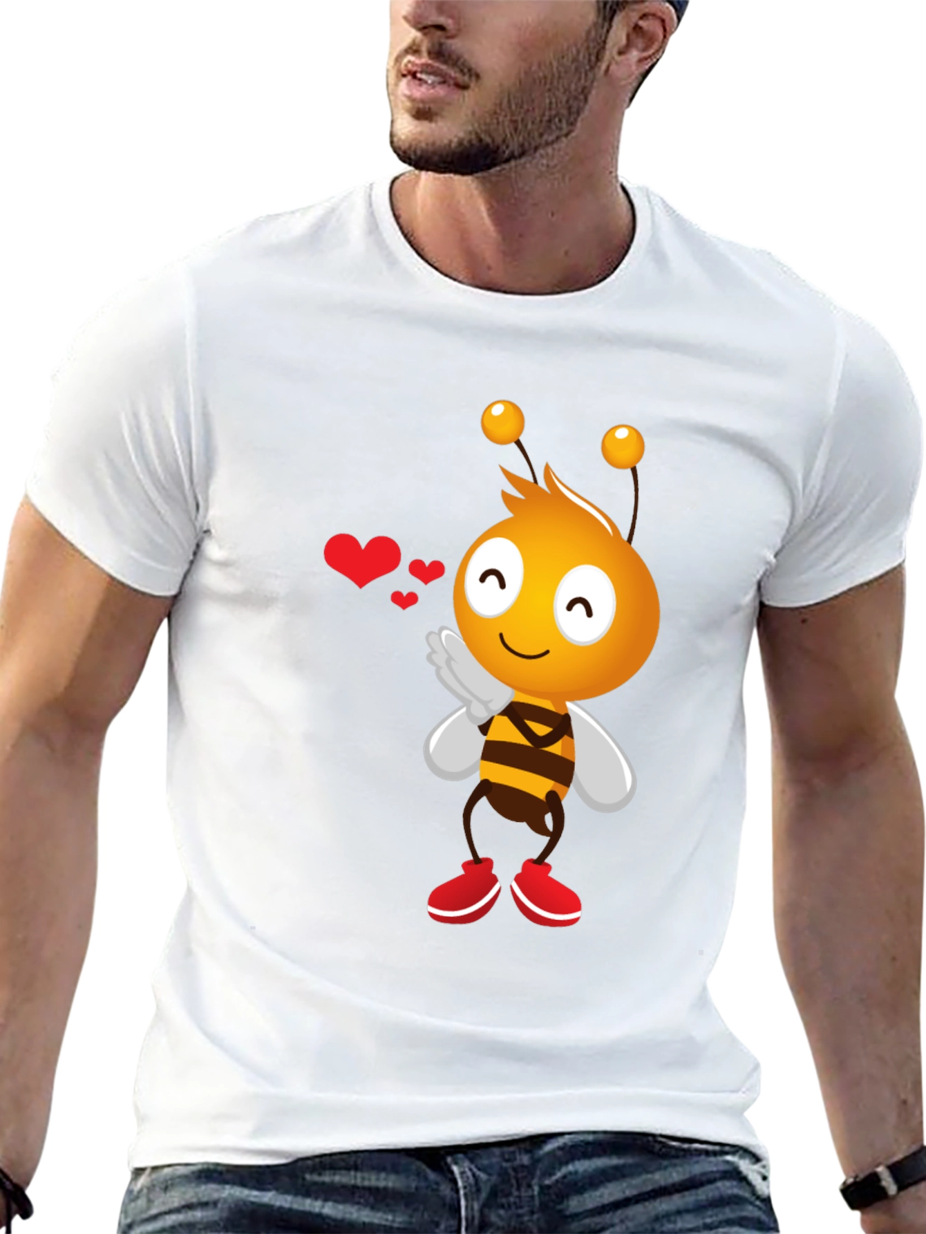 Black Cute Bee Cartoon Graphic T-Shirt view 13