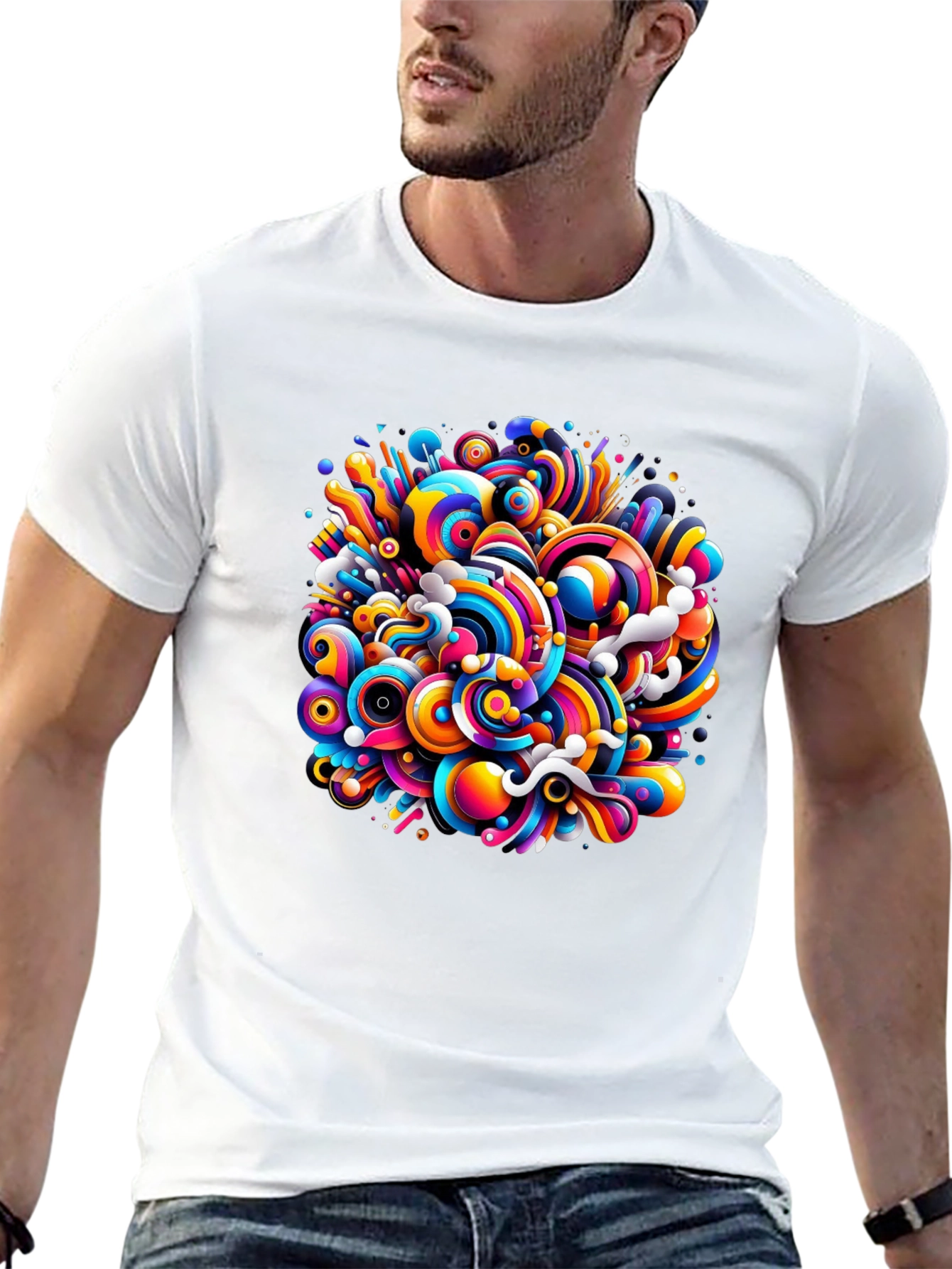 Black Colorful Swirl Graphic Black T-Shirt view 13