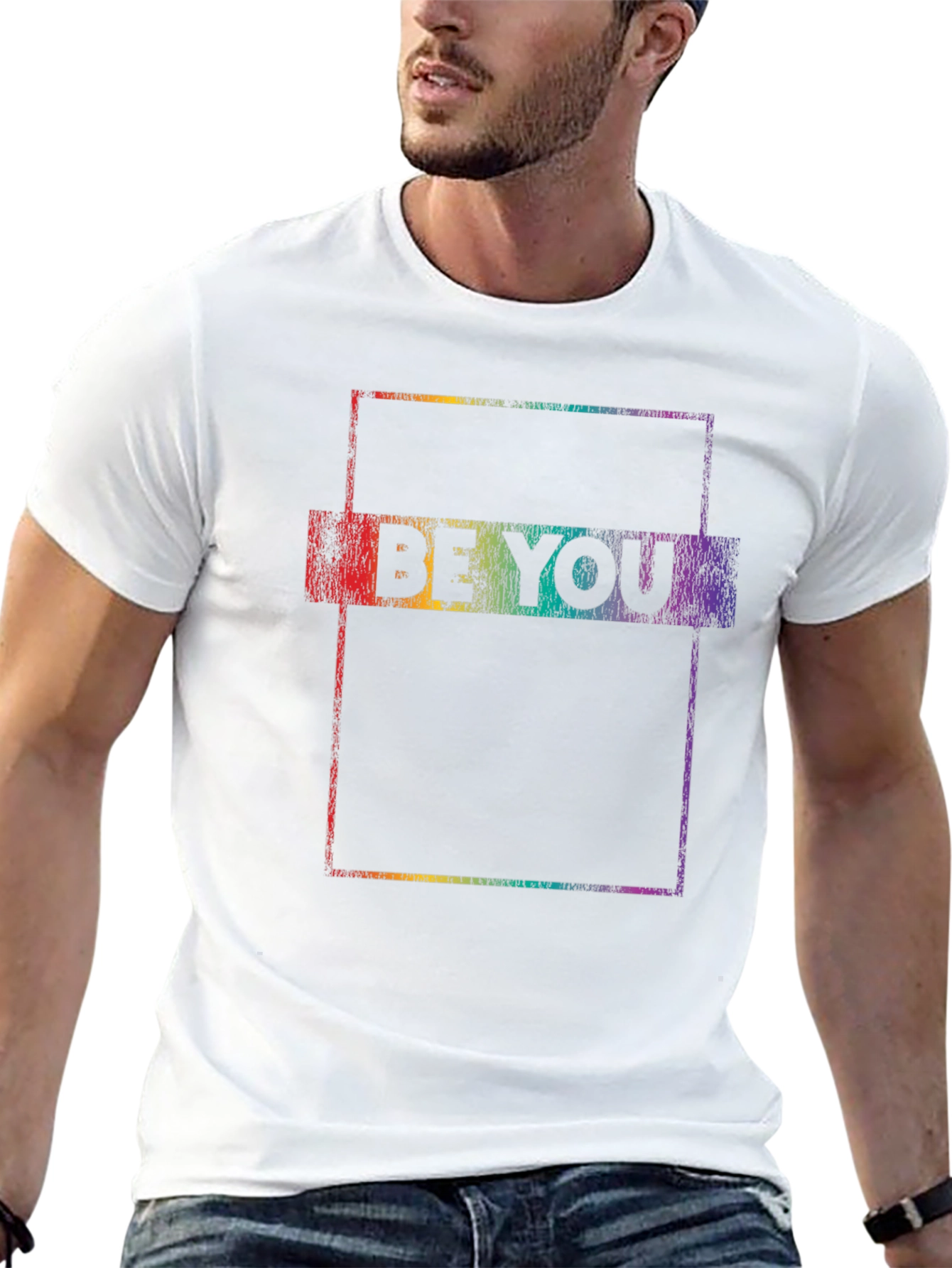 Black Be You Rainbow Graphic Tee - Black Cotton Casual T-Shirt view 13