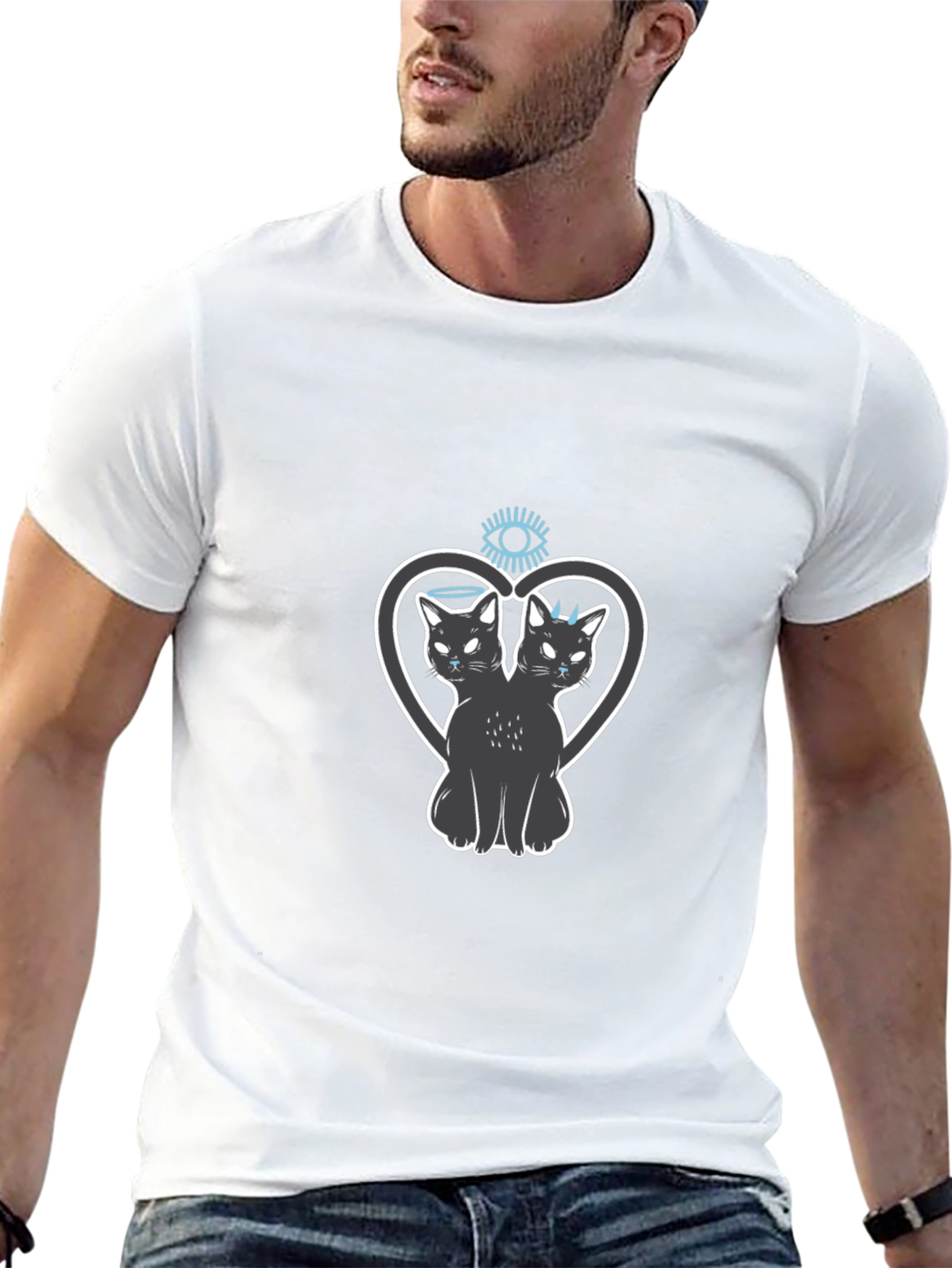 Black Two-Headed Cat Heart Graphic Tee view 13