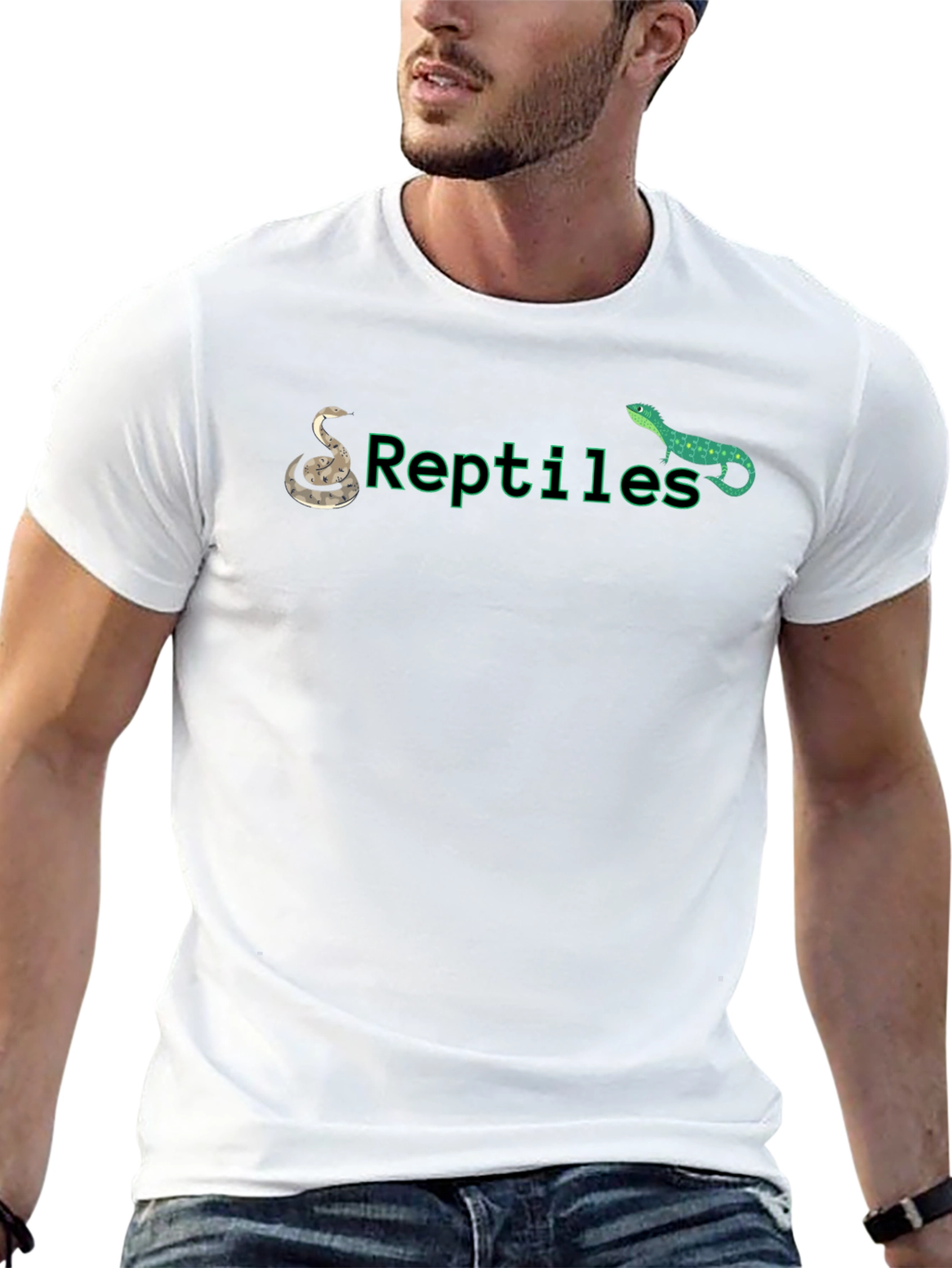 Black Reptiles Graphic Tee - Snake & Lizard Print T-Shirt view 13