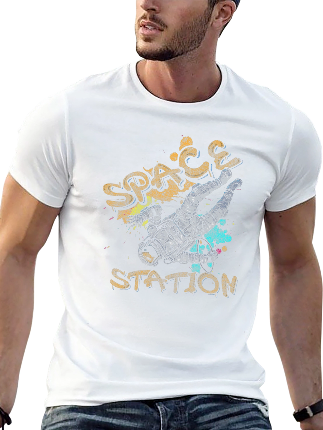 Black Space Station Astronaut T-Shirt view 13