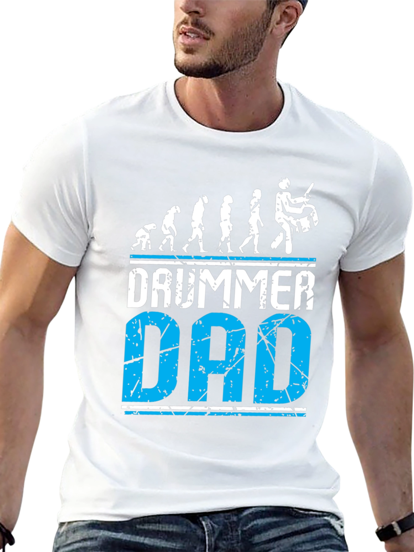 Black Drummer Dad Evolution Graphic Tee - Black Cotton T-Shirt view 13