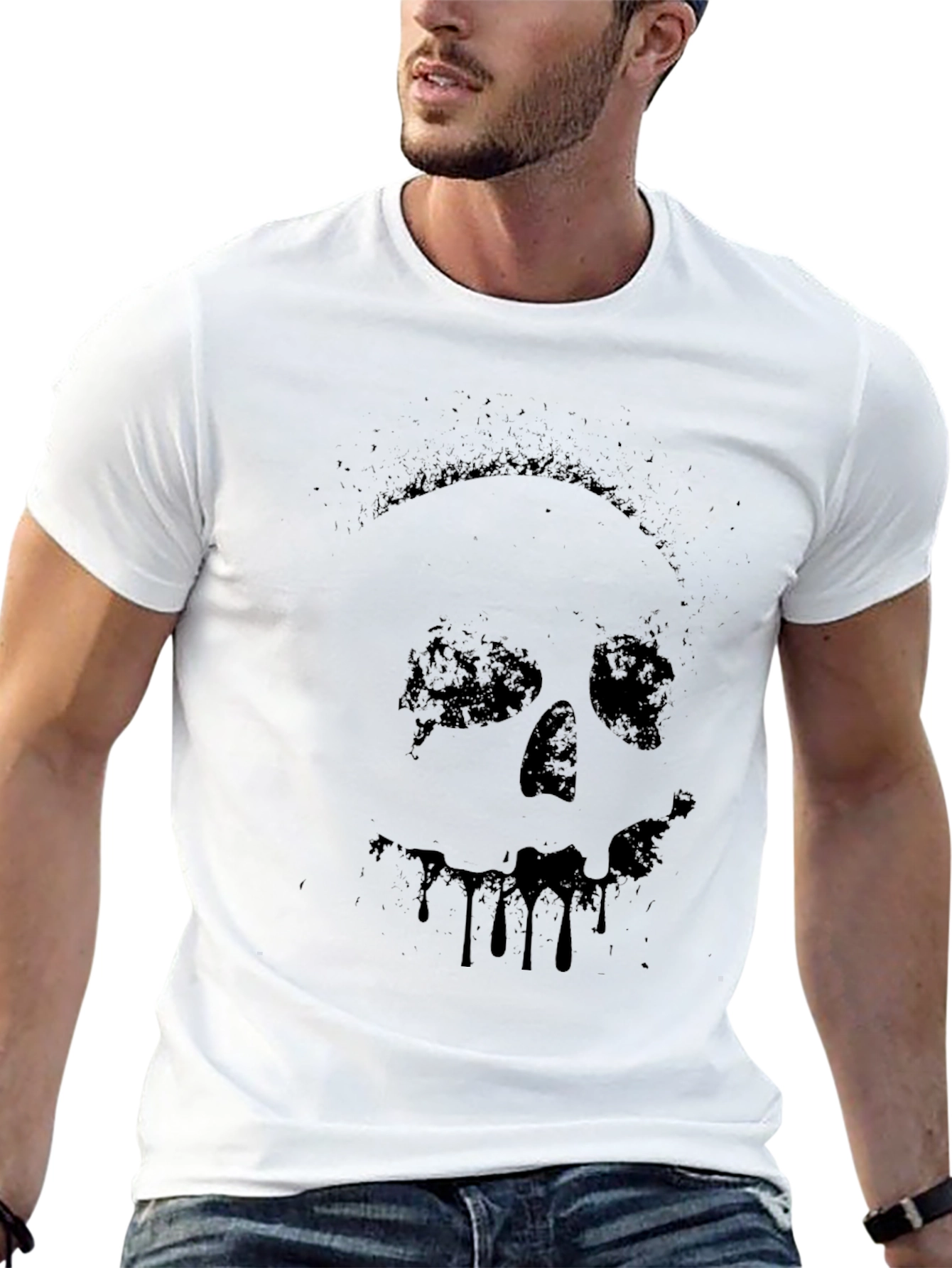 Black Men's Black Skull Graphic Print T-Shirt view 13