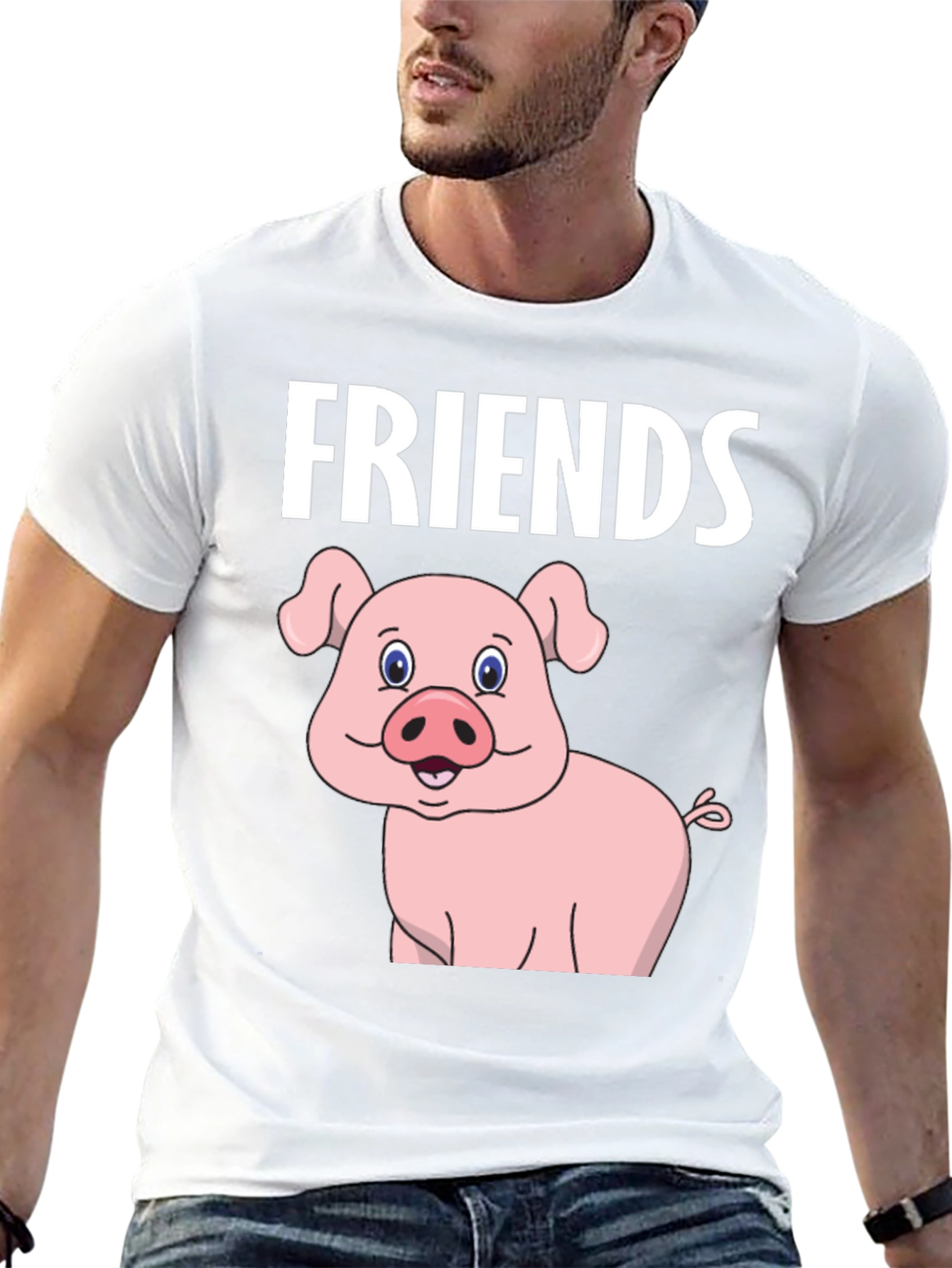 Black Friends Pig Cartoon Black Tee view 13