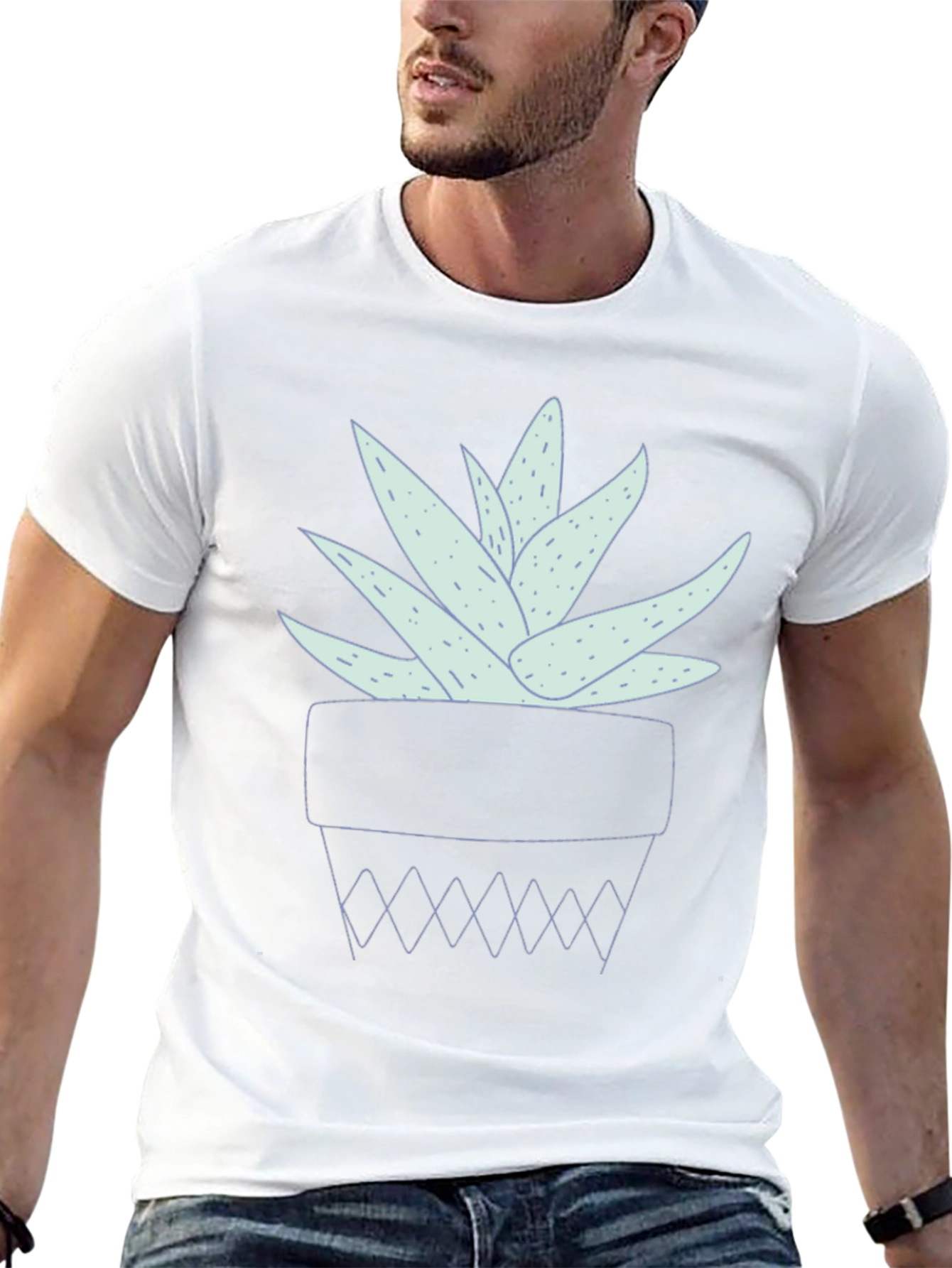 Black Aloe Vera Plant Graphic Tee - Black Casual Shirt view 13