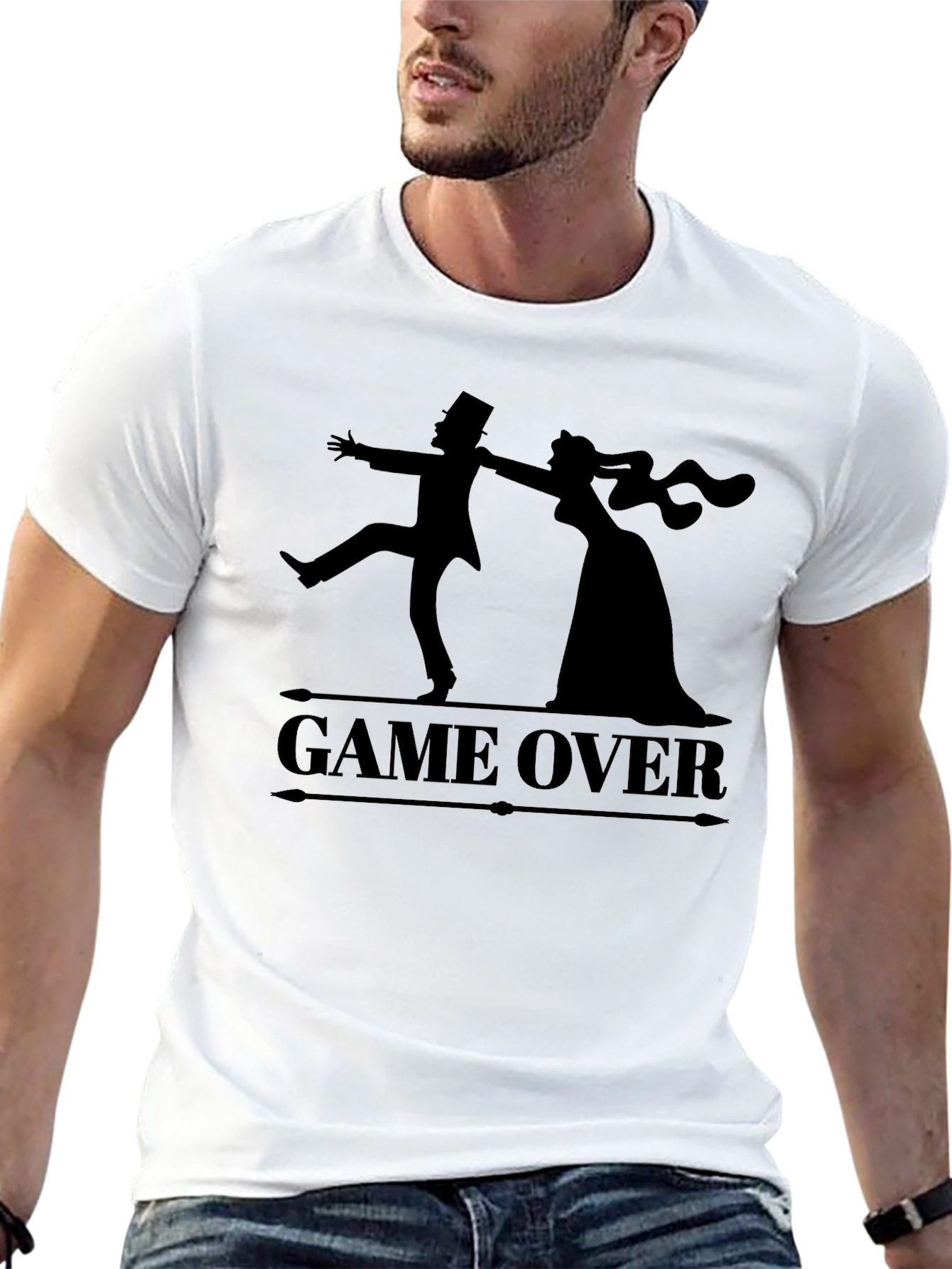 Game Over Bride & Groom Black T-Shirt - 13