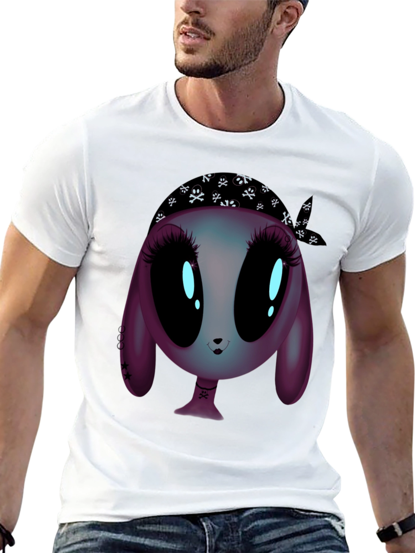 Black Alien Cartoon Graphic Tee - Unisex Black T-Shirt view 13