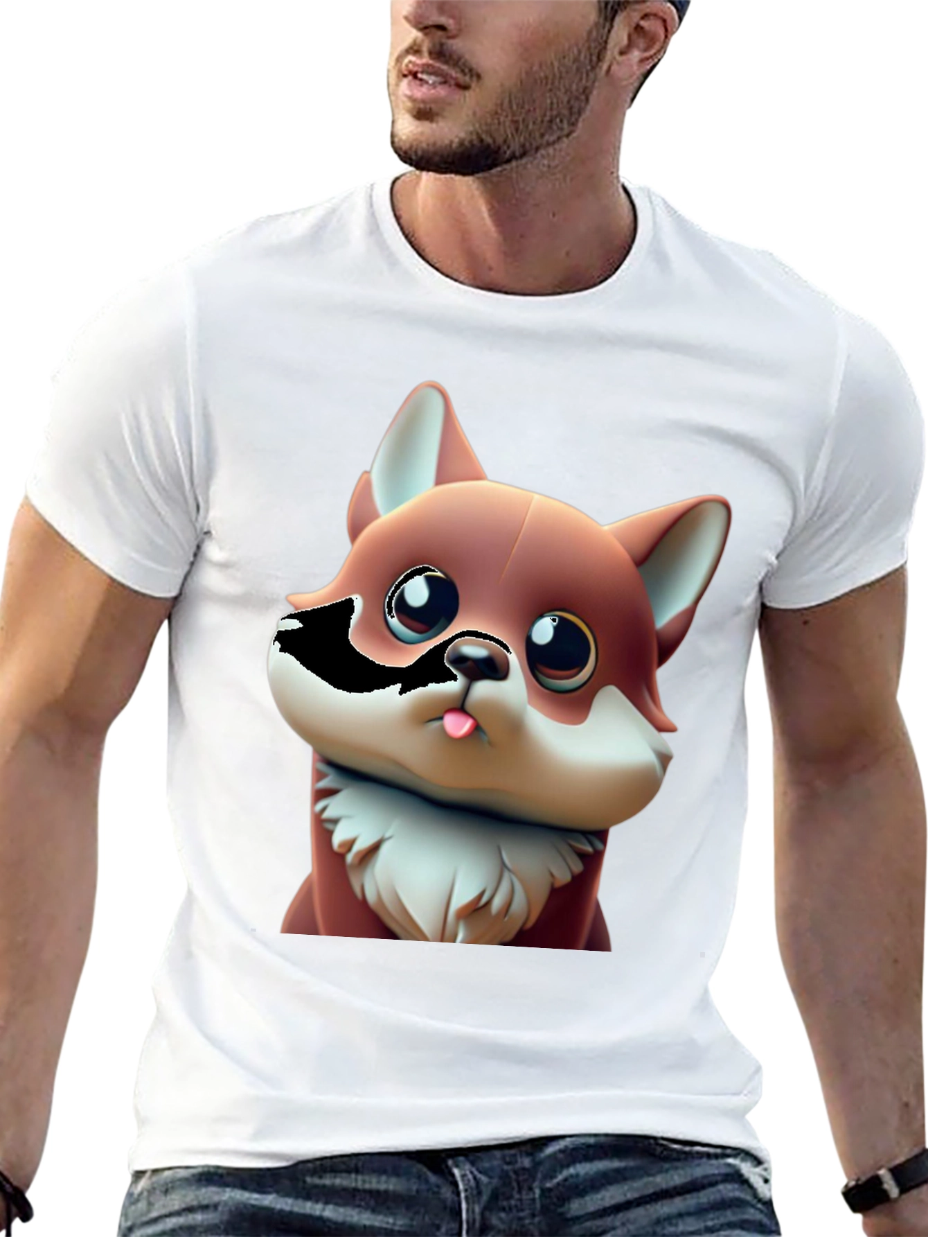 Black Cartoon Fox Black T-Shirt - Cute Animal Tee view 13