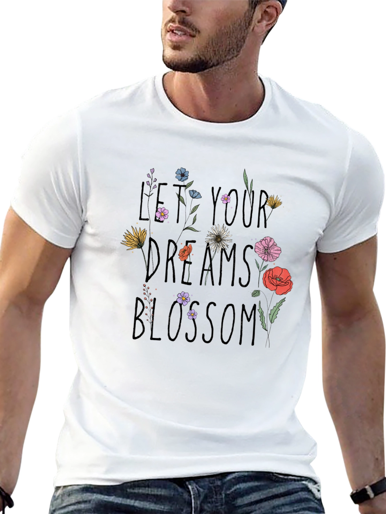Black Floral Dreams Blossom Black T-Shirt view 13