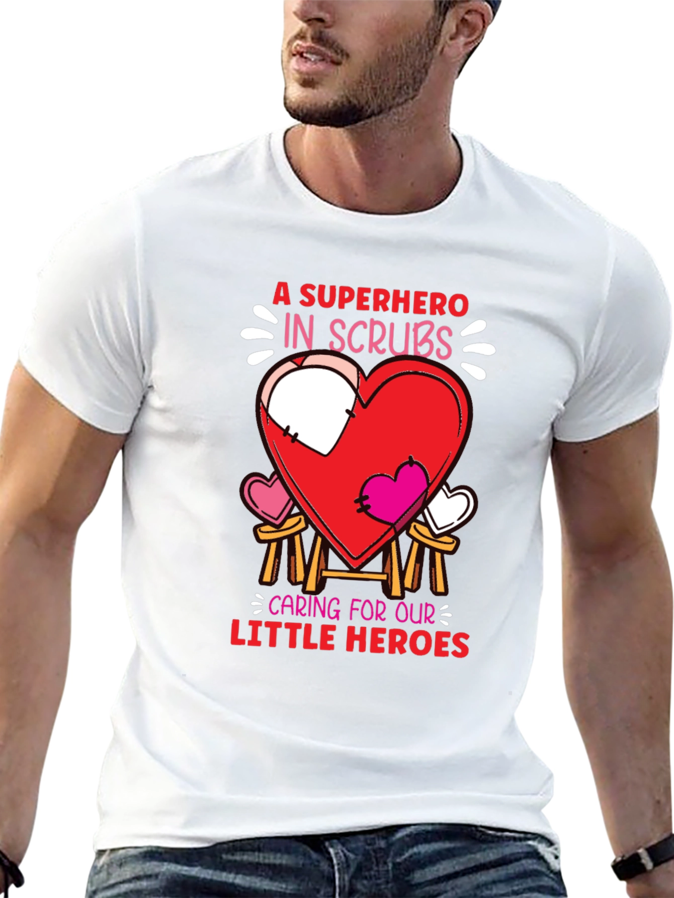 Black Superhero in Scrubs Graphic T-Shirt view 13